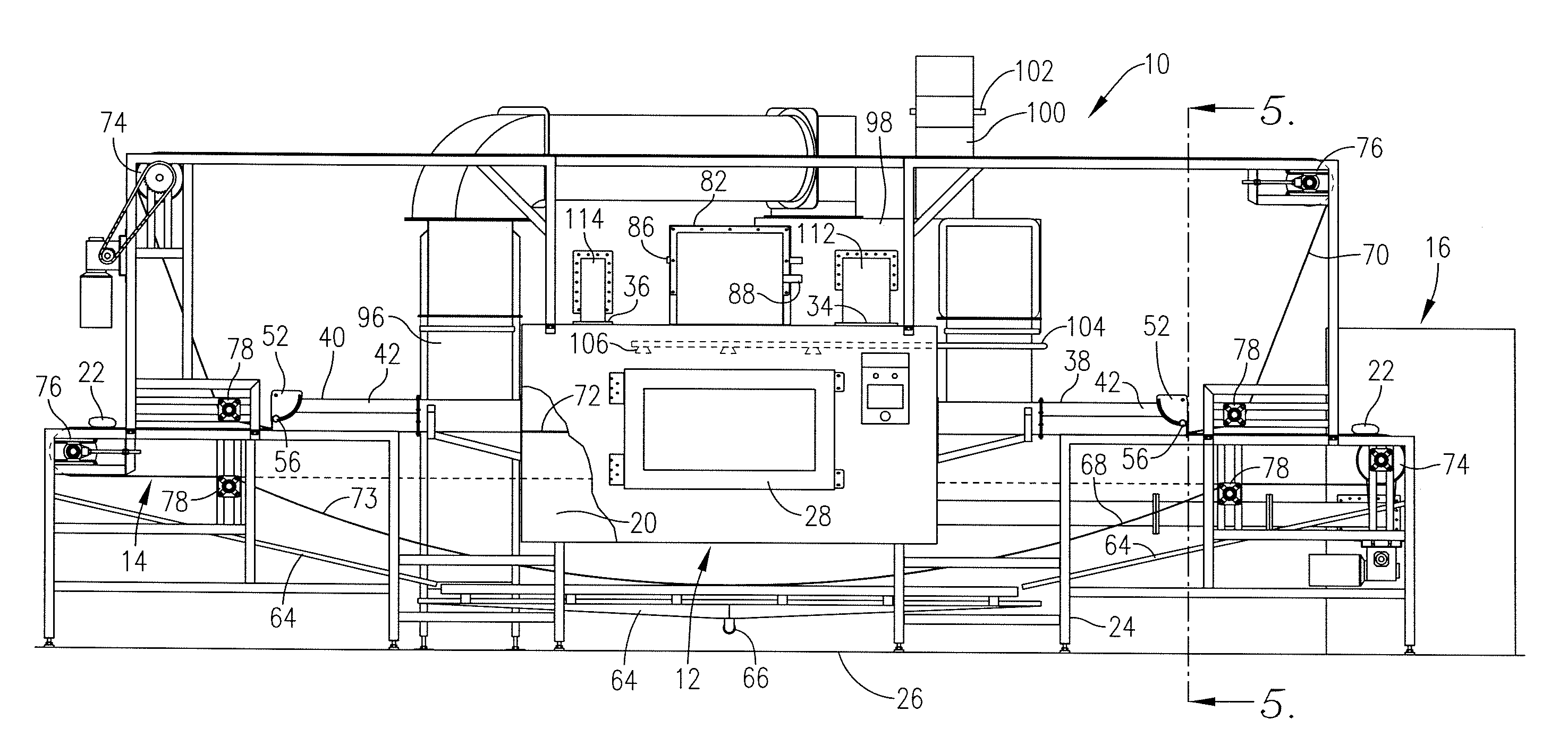 Continuous feed volumetric heating and convection oven