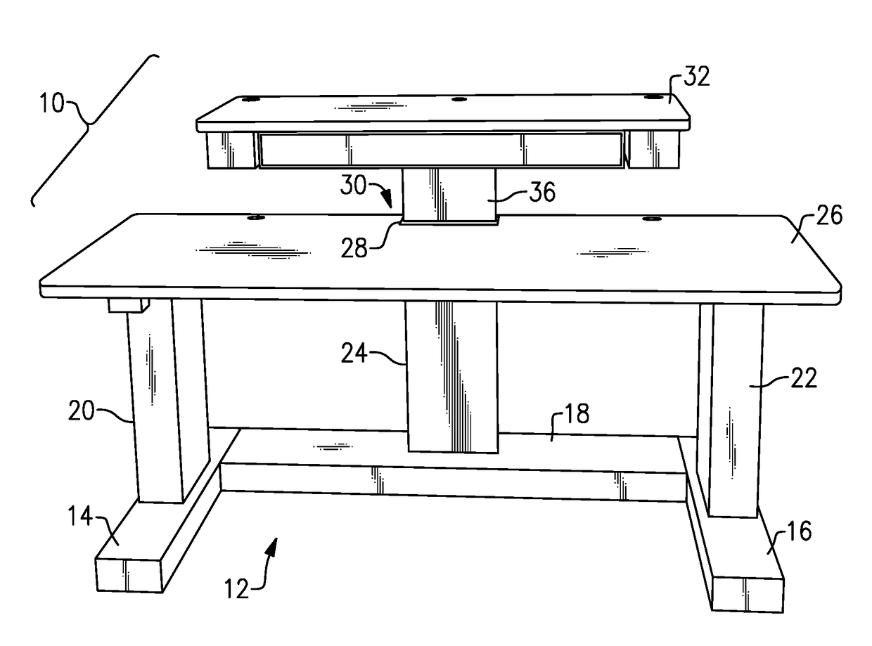 Ergonomic two-tier work station with height-adjustable work platforms