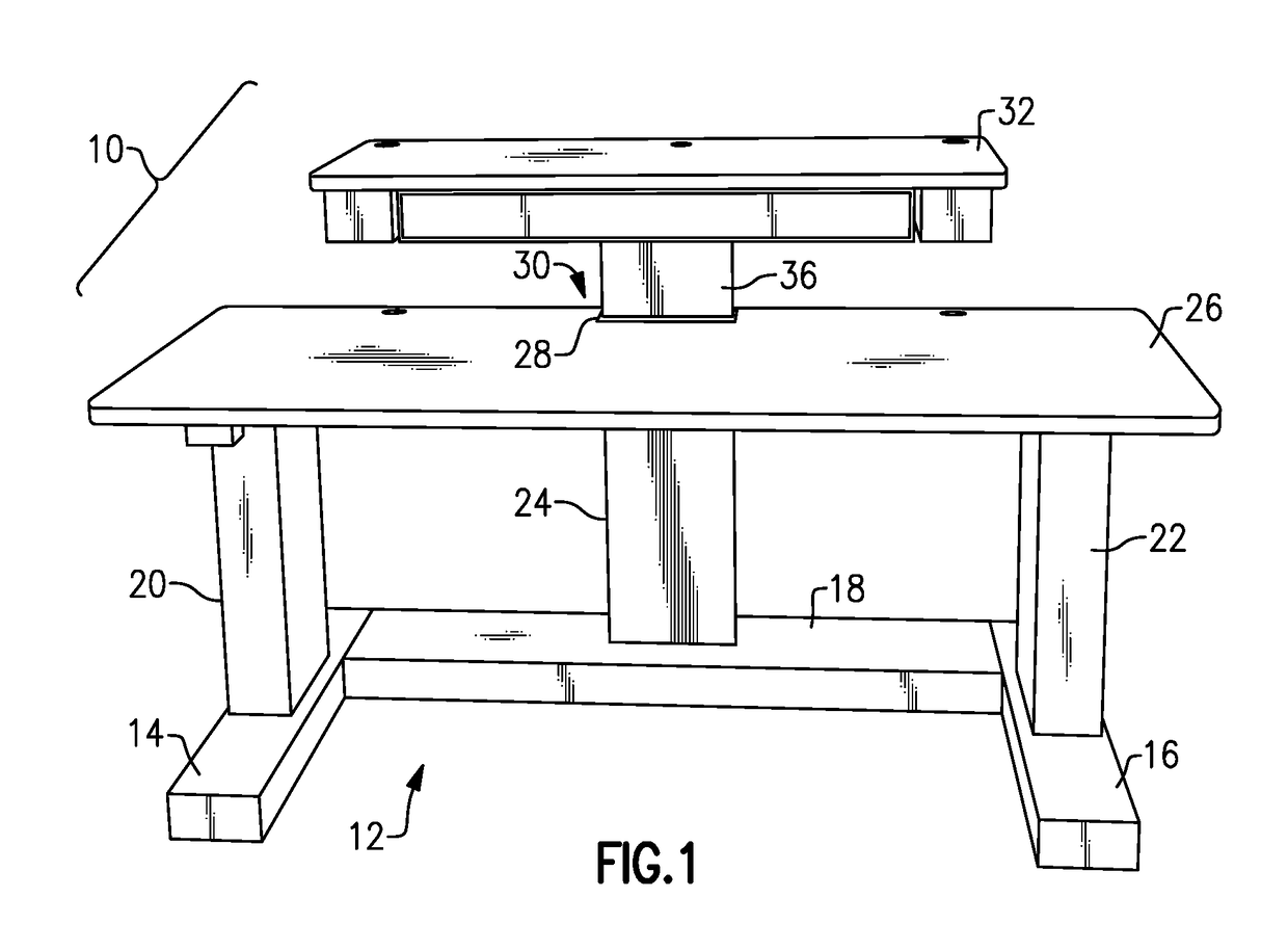 Ergonomic two-tier work station with height-adjustable work platforms