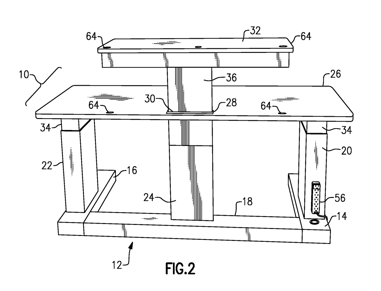 Ergonomic two-tier work station with height-adjustable work platforms