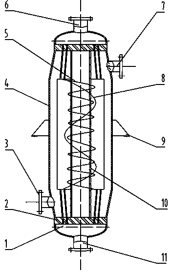 Single flow reducer tube wound heat exchanger