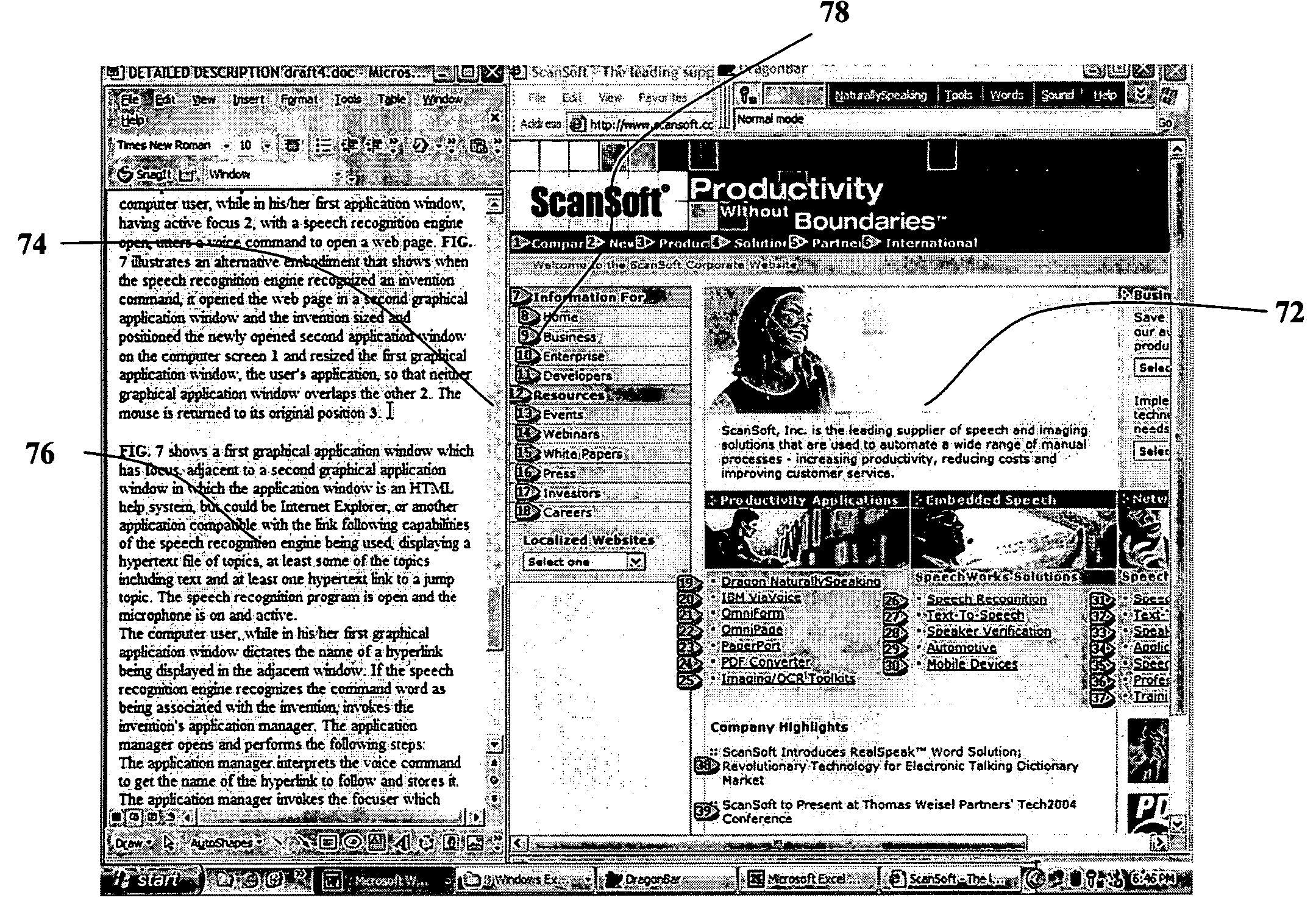 Voice activated system and methods to enable a computer user working in a first graphical application window to display and control on-screen help, internet, and other information content in a second graphical application window