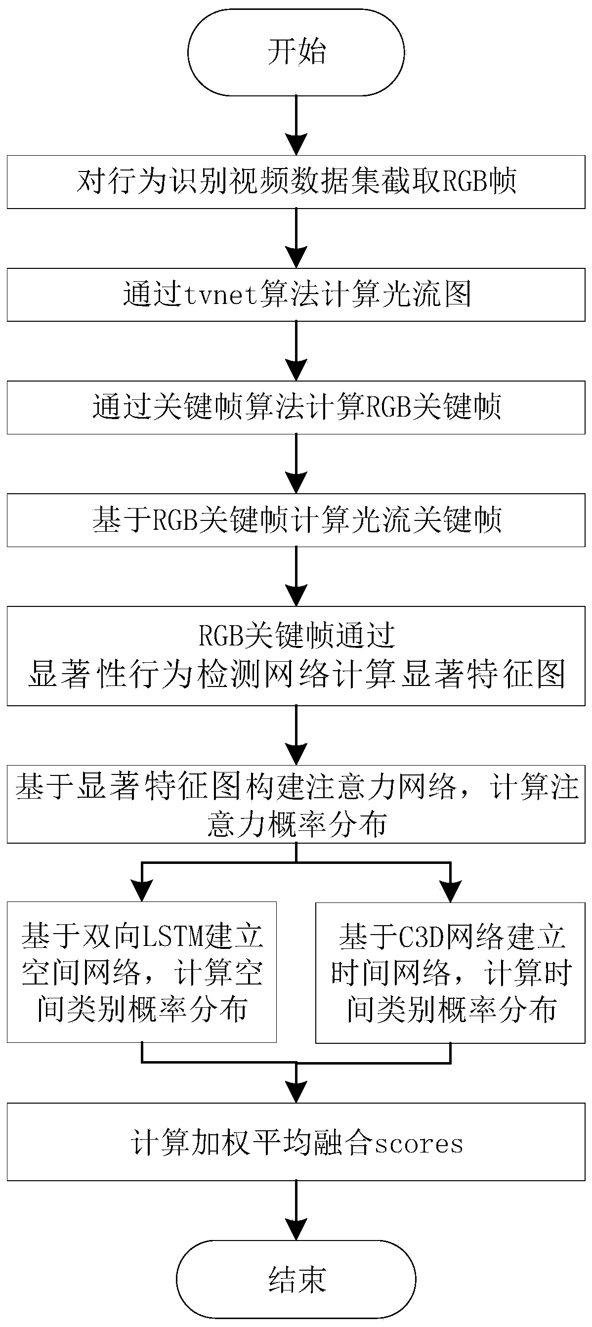 Double-flow network behavior recognition method based on space-time significant behavior attention