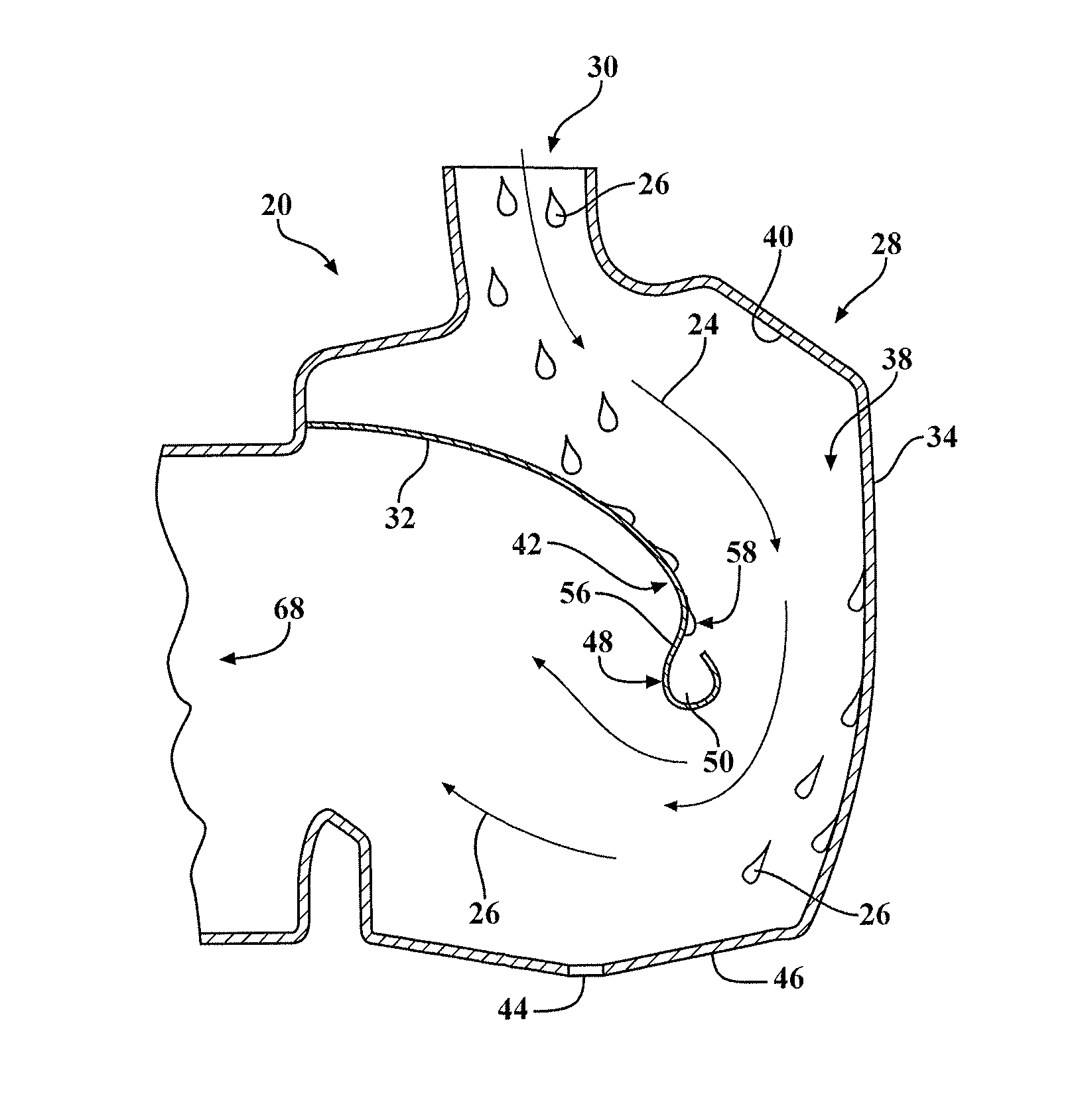 Water separator having a gutter