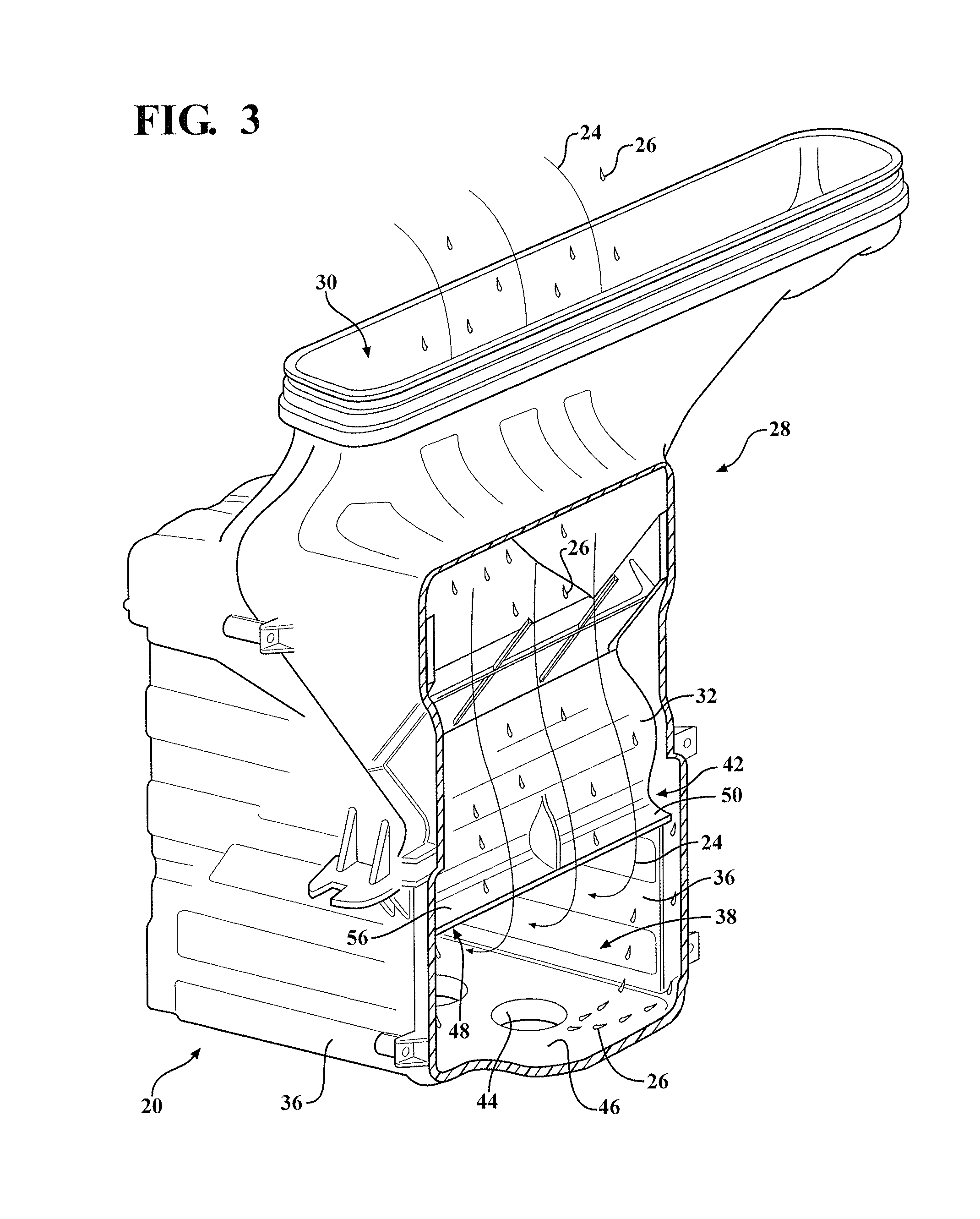 Water separator having a gutter