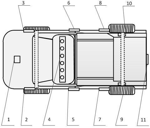 Underground unmanned trackless rubber-tyred vehicle with infrared top tracking and its driving control method