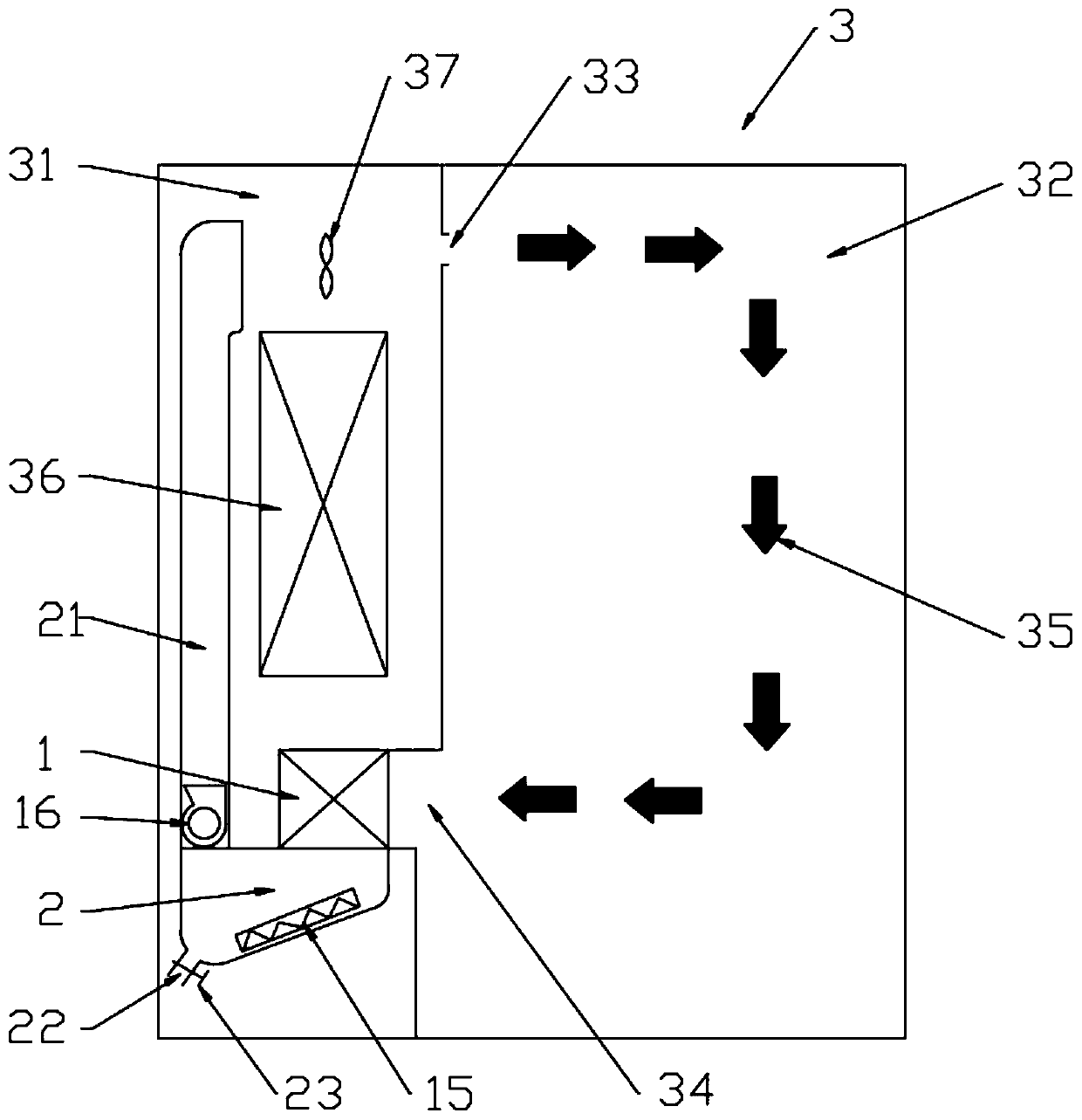 Water-gas separation device, refrigeration equipment and method for separating water vapor in air