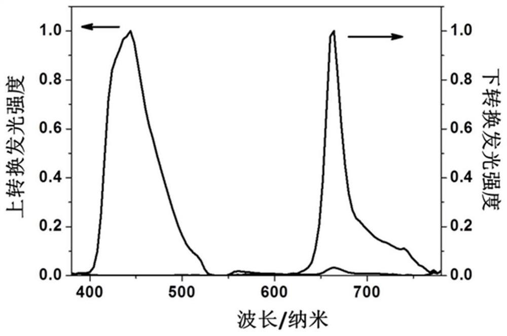 Red-blue double-peak gain light conversion material composition and preparation method and application thereof