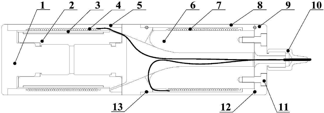 Symmetrical mandrel-type optical-fiber hydrophone probe of temperature drift resistance