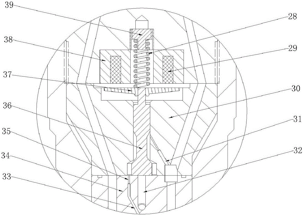 Double-path oil feeding resonance bypass type electrically controlled oil sprayer with engraved groove