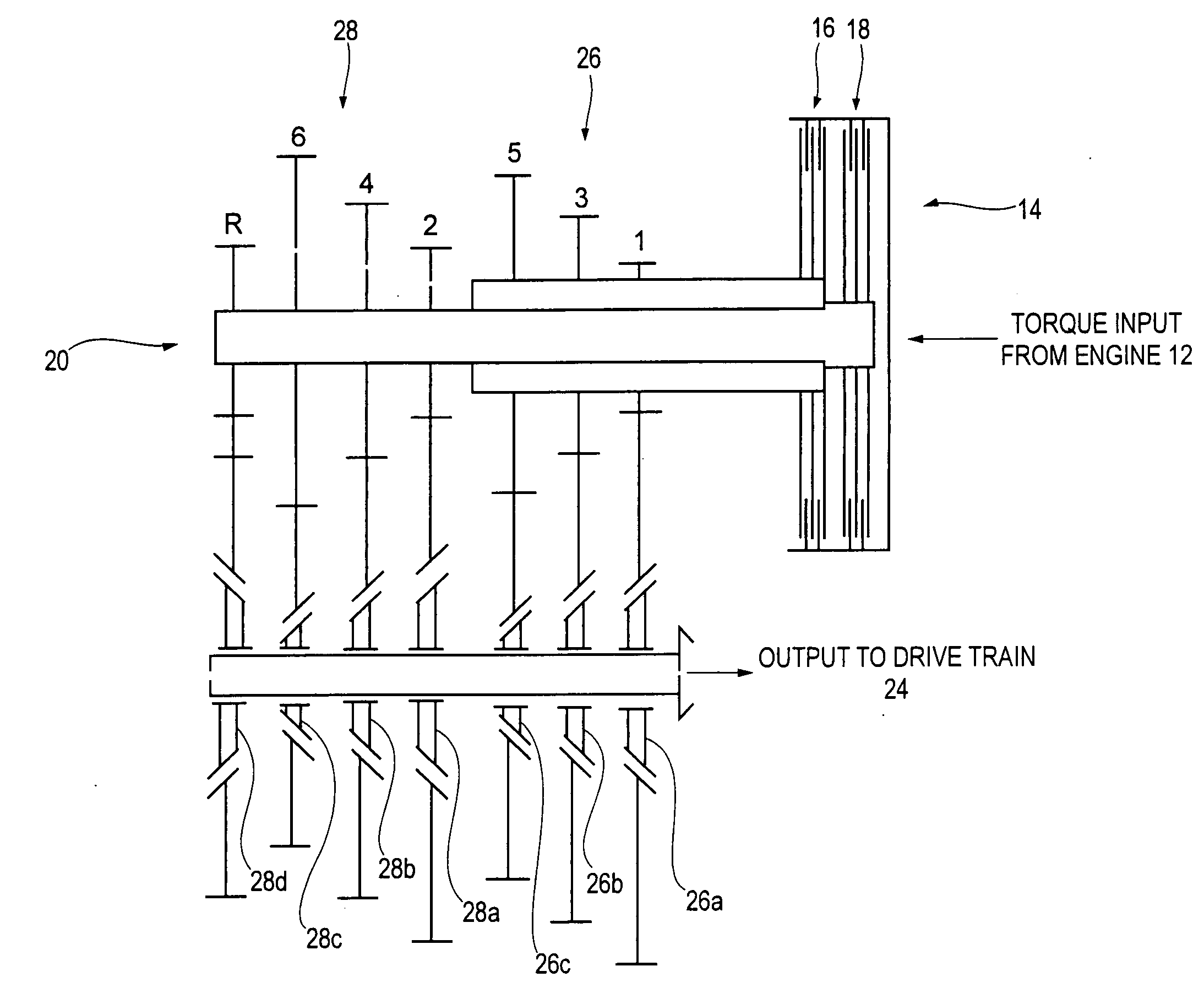 Multi-clutch system with blended output system for powertrain transmissions