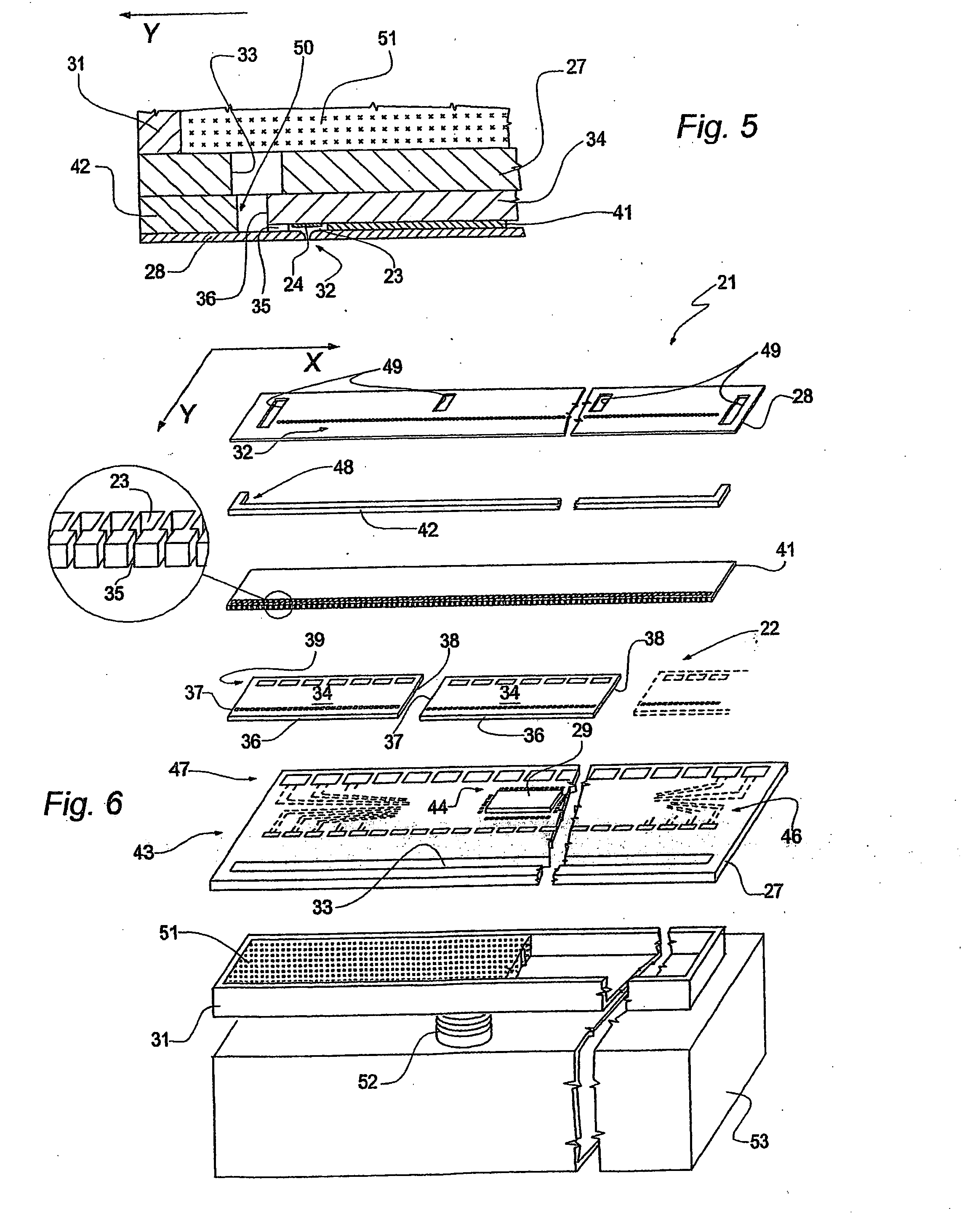 Parallel ink jet printing device and relative manufacturing