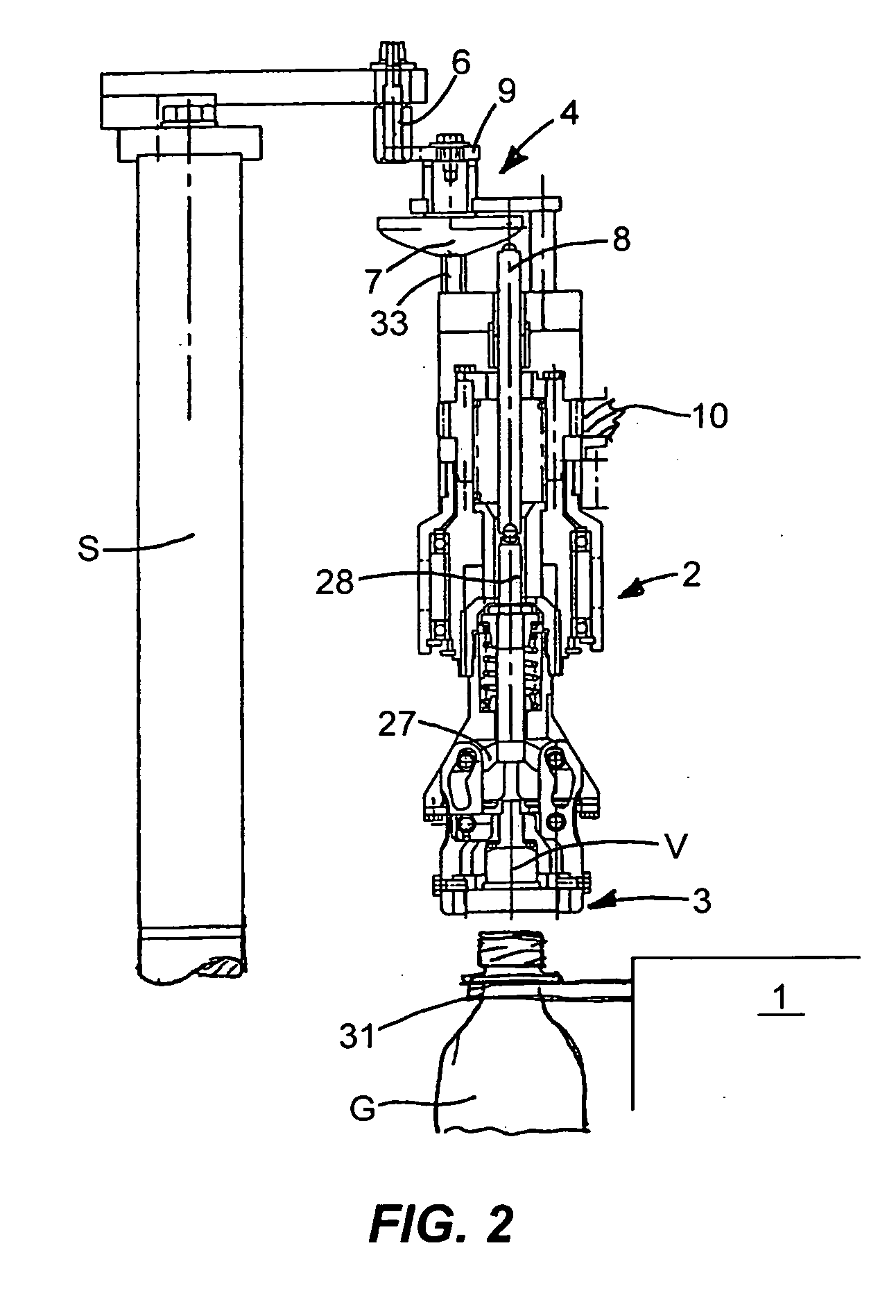 Device for screwing caps onto containers