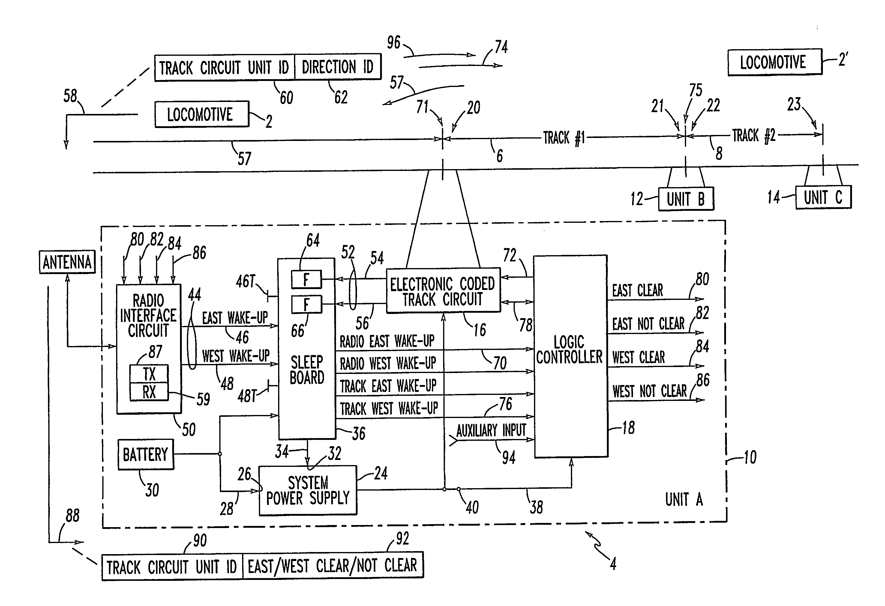 Method and system providing sleep and wake-up modes for railway track circuit unit