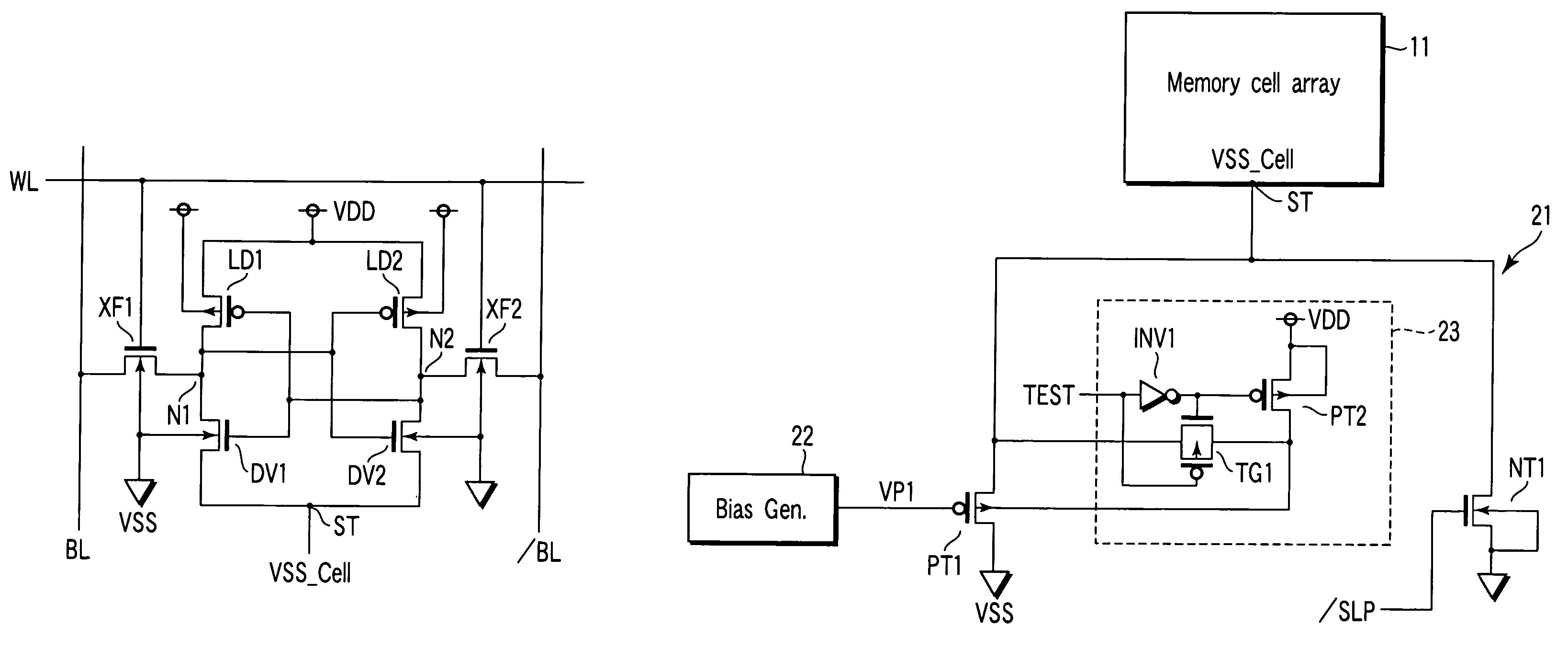 Static random access memory (SRAM) with clamped source potential in standby mode