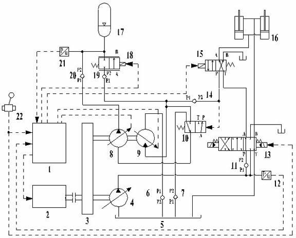 Oil hybrid system for excavator with energy differential recovery