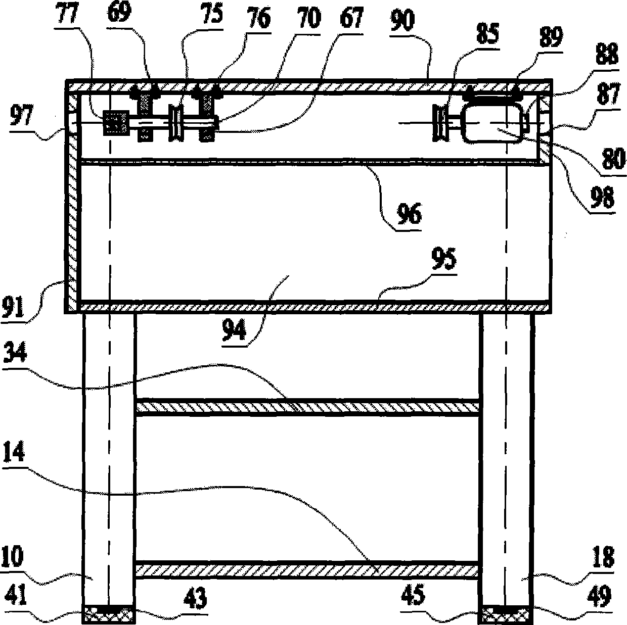 Desk with four legs ascending and descending synchronously