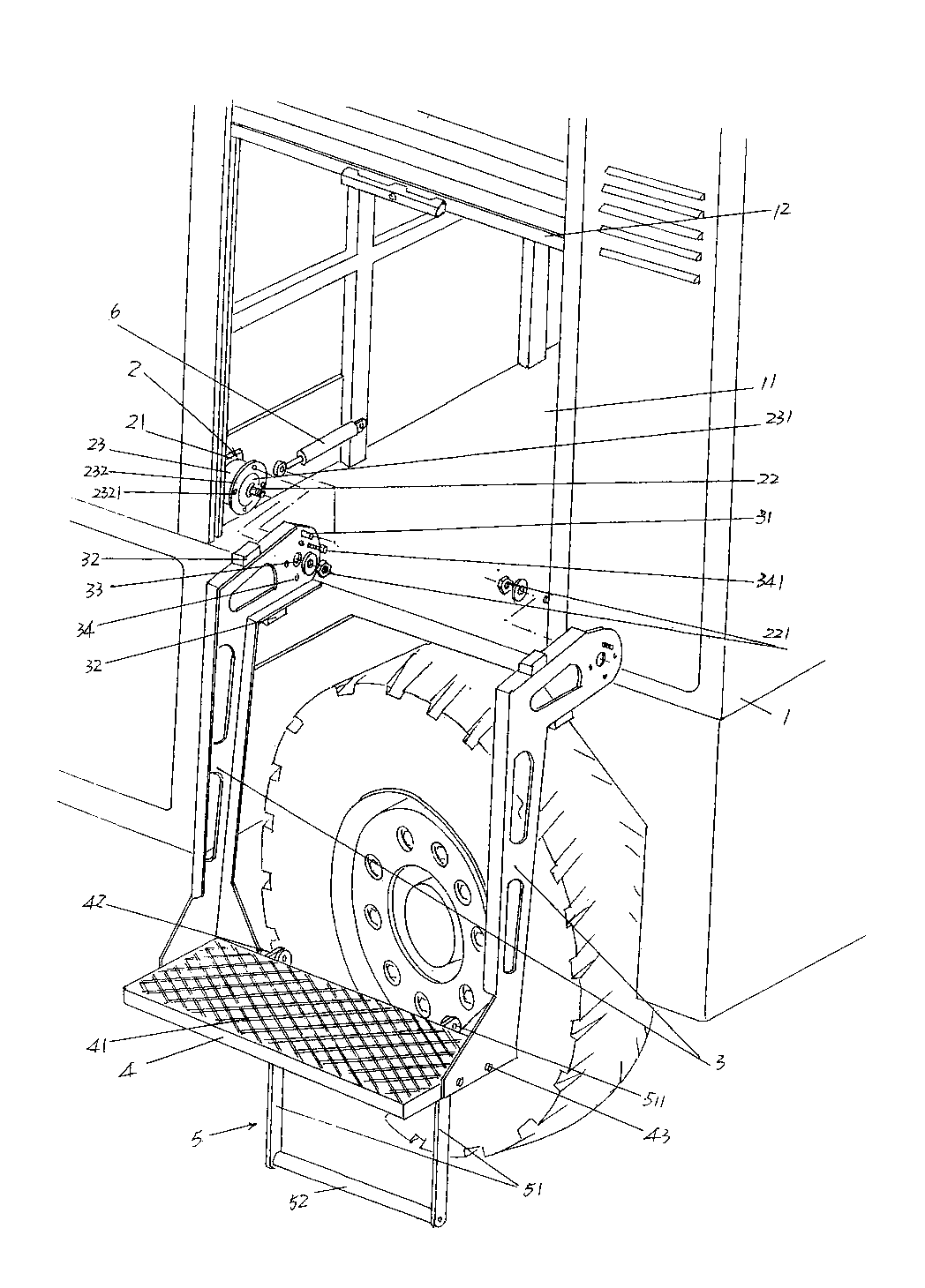 Turnover-type footboard structure of fire truck