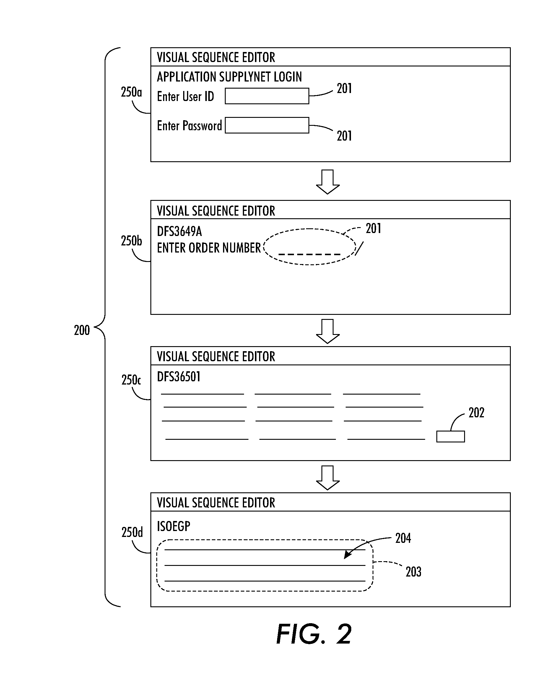 Interface structures and associated method for automated mining of legacy systems using visual configuration tools