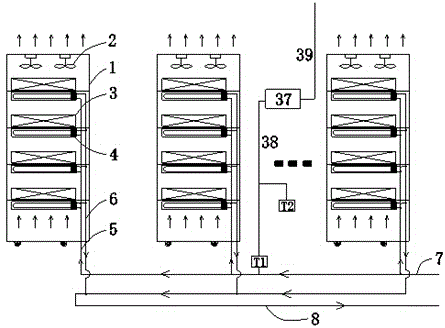 Fluorine-pump internal-circulation secondary refrigerant loop server cabinet heat radiation system