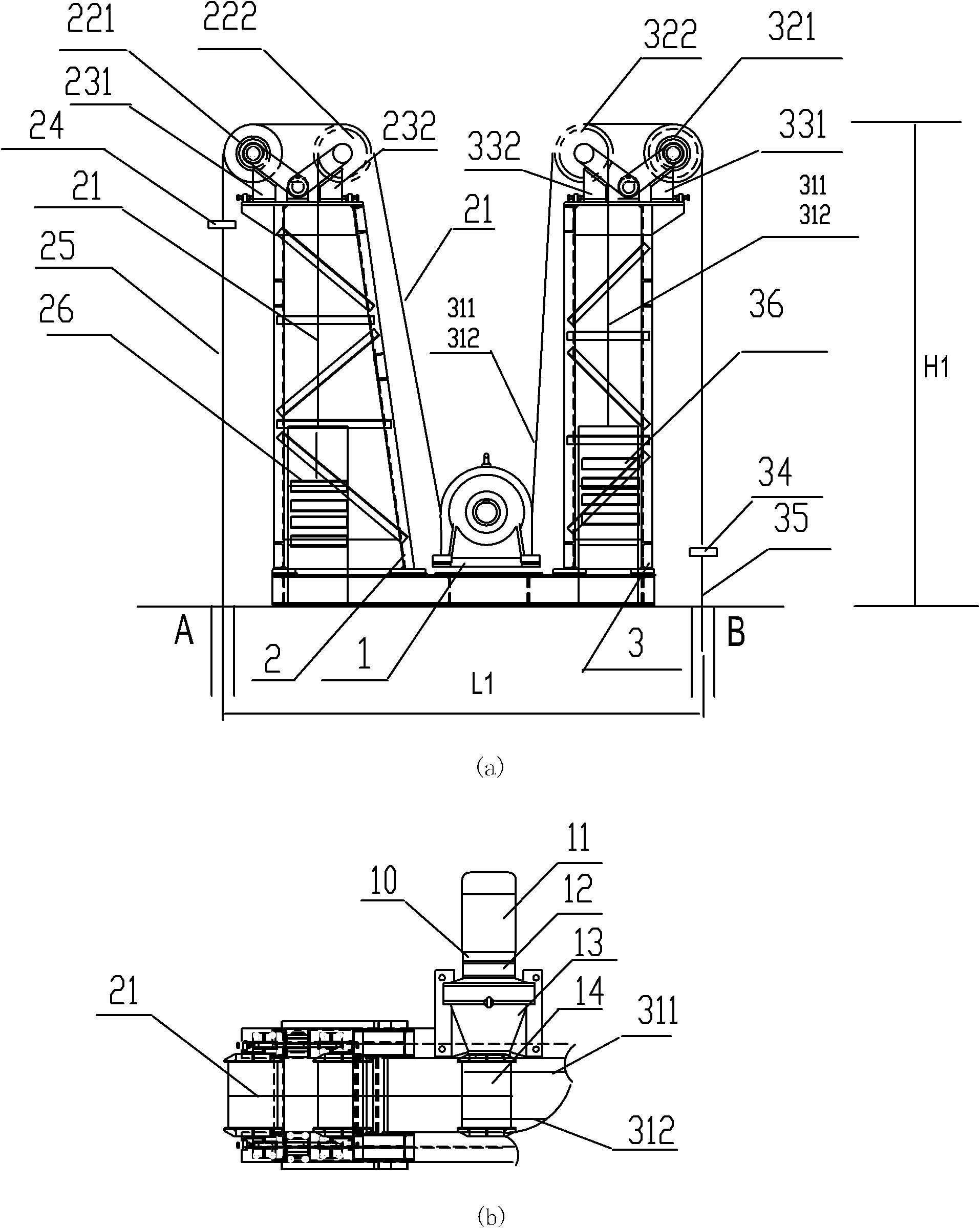 Split twin-well pumping unit