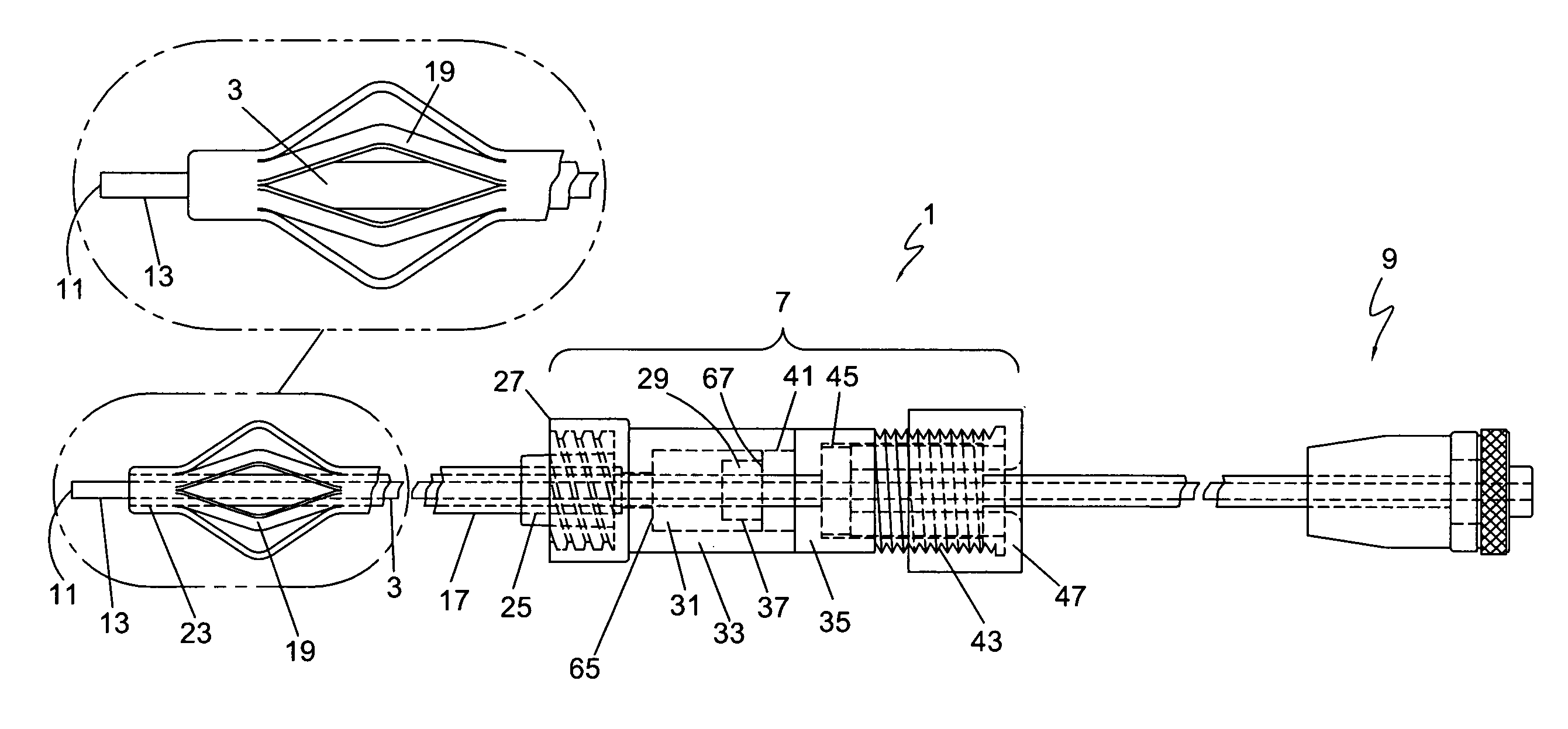 Endovascular treatment device having a fiber tip spacer