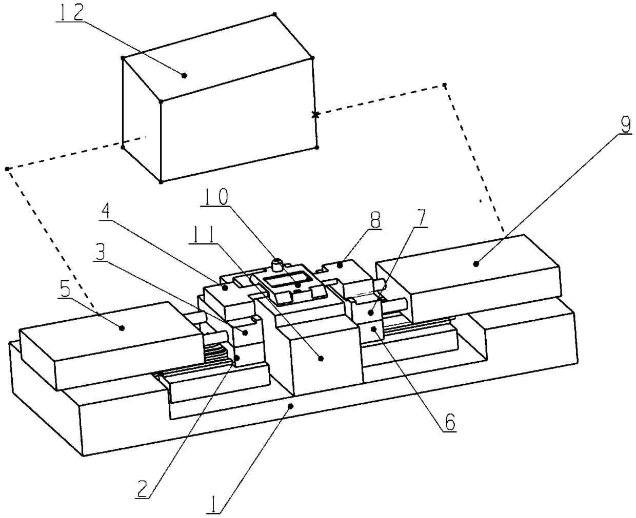 Automatic clamping universal device for accurate testing of microwave module