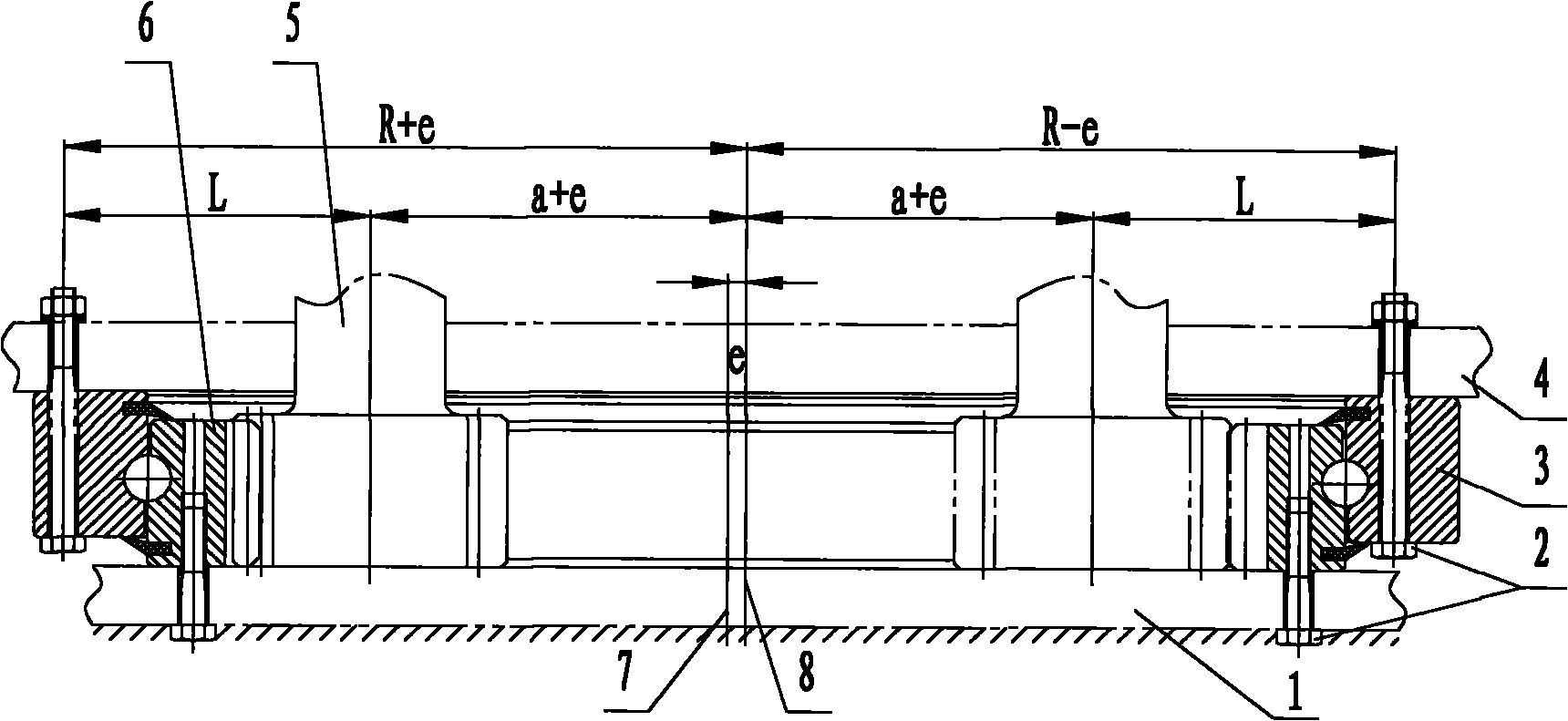 Slewing bearing with adjustable gear meshing center distance and machining method thereof