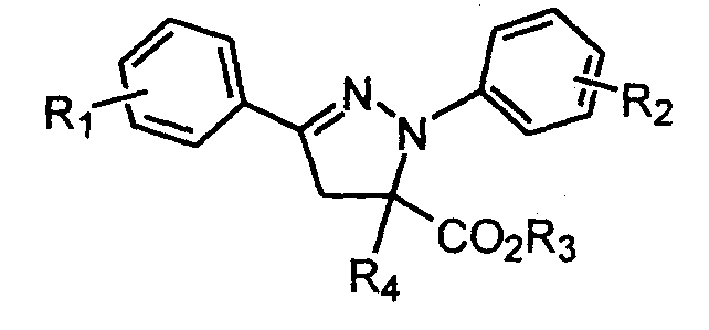 1,3-aryl group substituted pyrazoline whose 5 position contains ester gruop and its liquid phase synthesis method