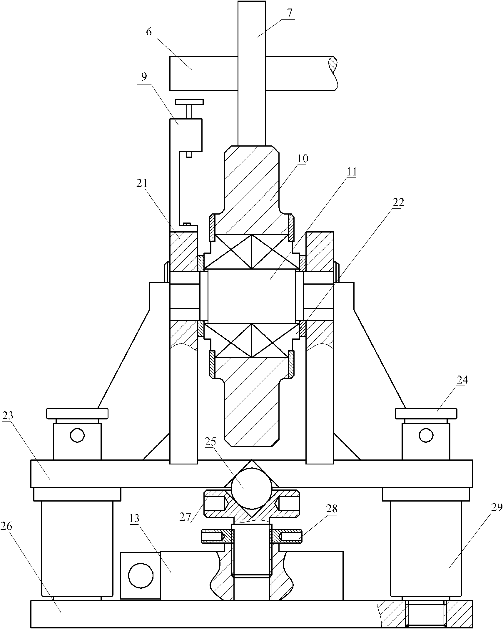 Proportional test device for rotating bending fatigue of train wheel axle