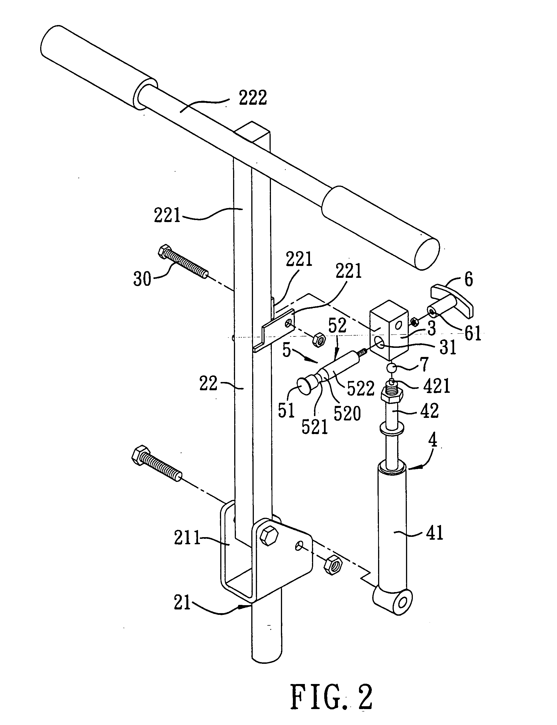 Handle-adjusting device for adjusting the position of a handle relative to a vehicle frame