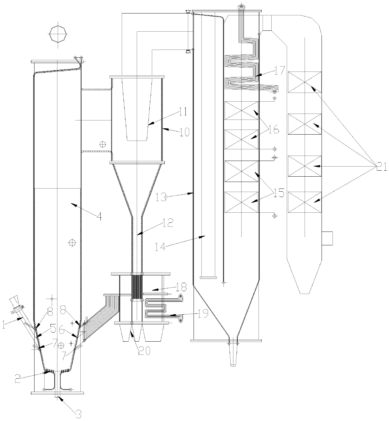 RDF garbage incinerator of circulating fluidized bed