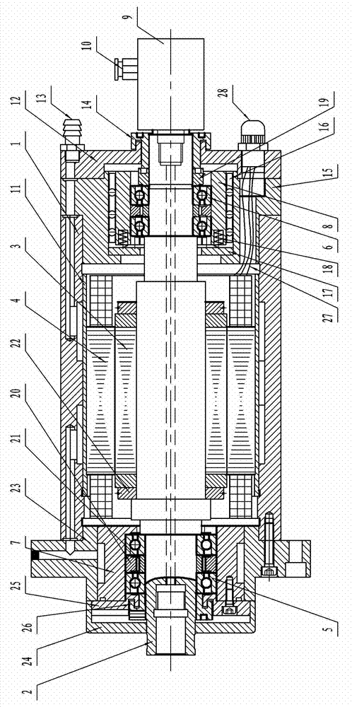 Mesoporous water-through jacking electric spindle