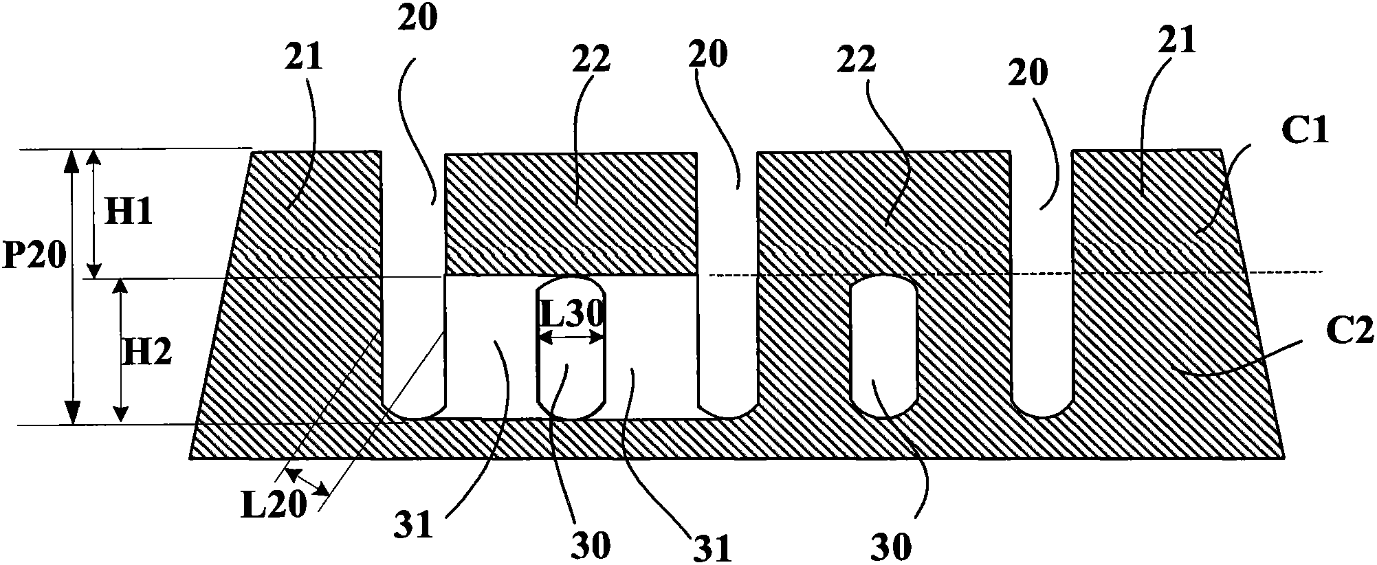 Tread with an improved drainage space