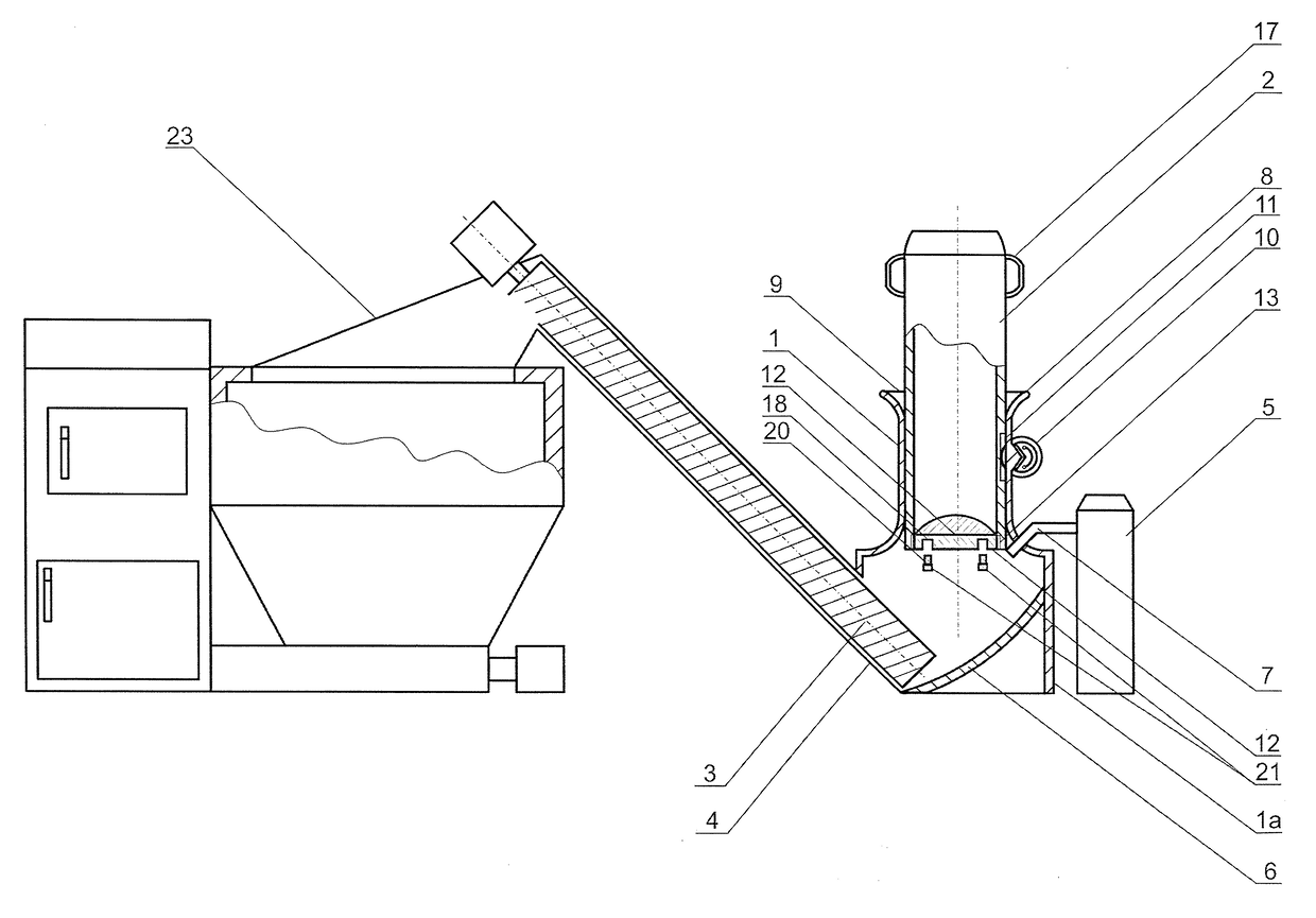 System and charging method for dust-free fuel dosage in solid-fuel stoves for heating of cubature facilites