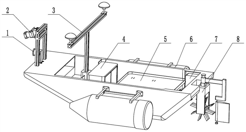 Multifunctional brasenia schreberi unmanned workboat and navigation control method thereof