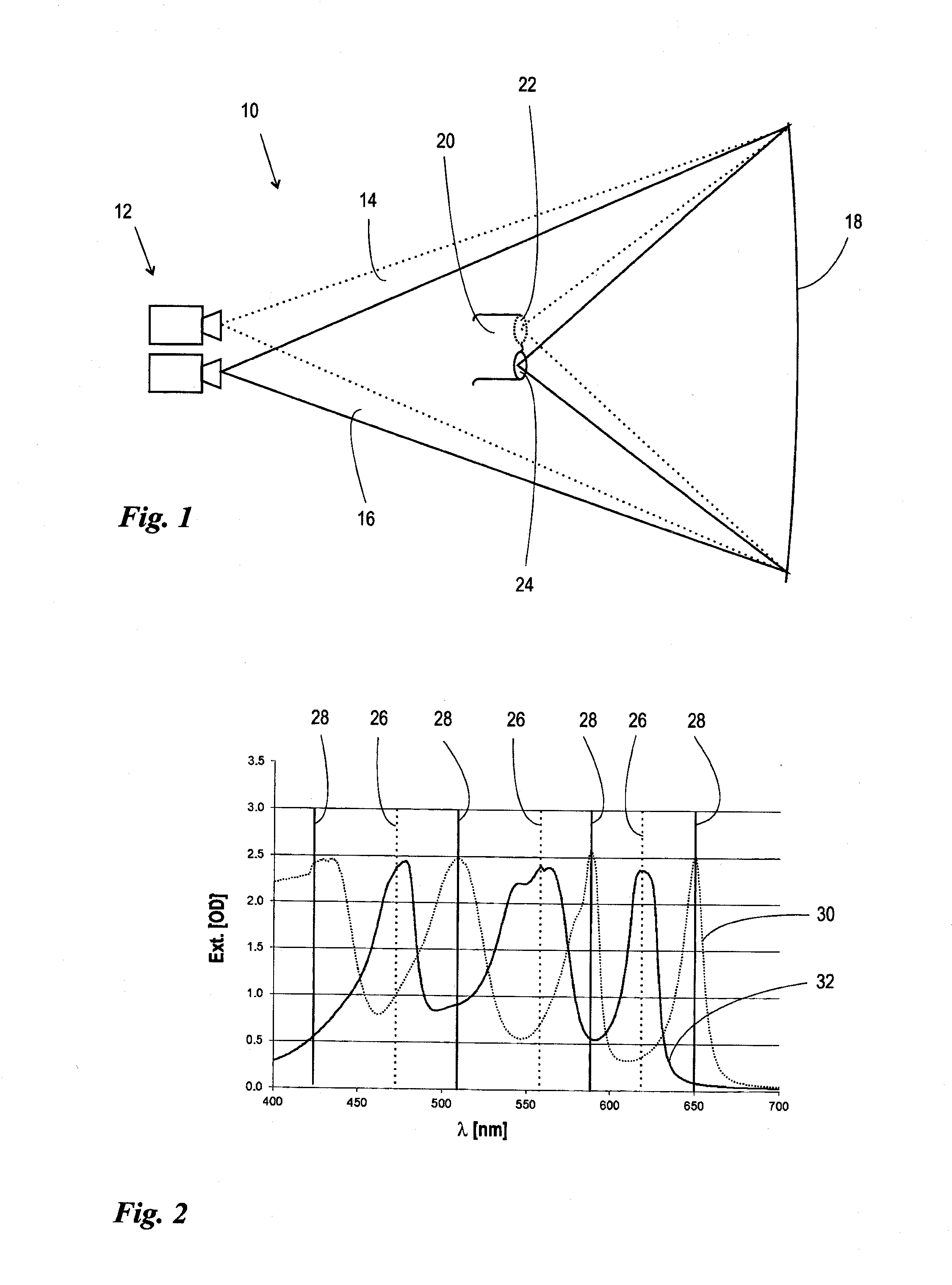 Viewing device, stereo projection system, and use of cyanine dyes in a supramolecular j-aggregate configuration