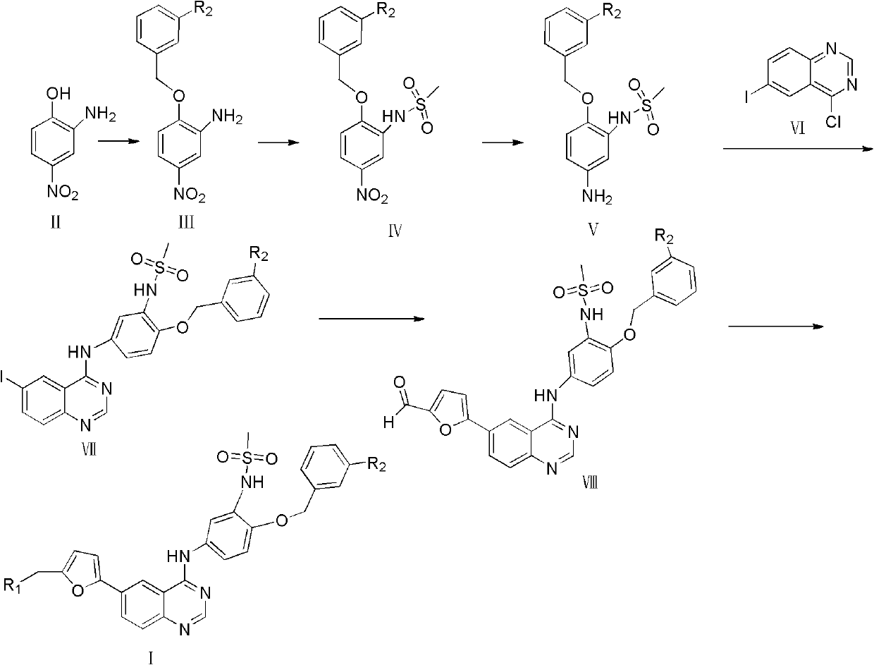 4-subsittution m sulfonylurea amide aniline-quinazoline derivate and preparation method and application thereof