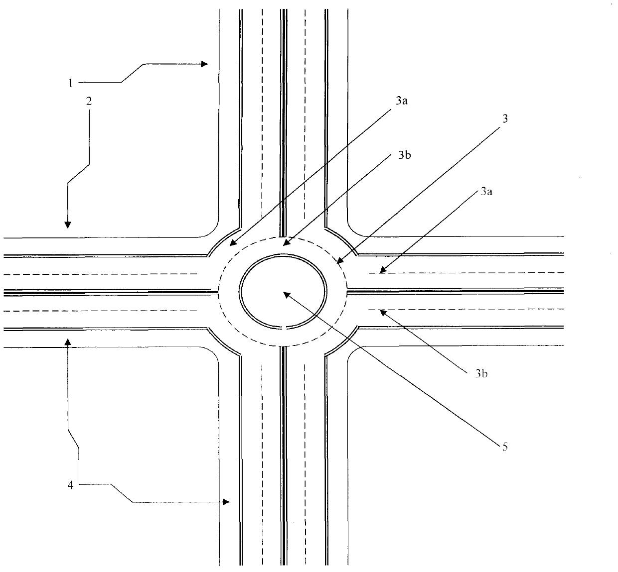 Barrier-free tortoise-frame flyover for pedestrians and vehicles at town street intersection