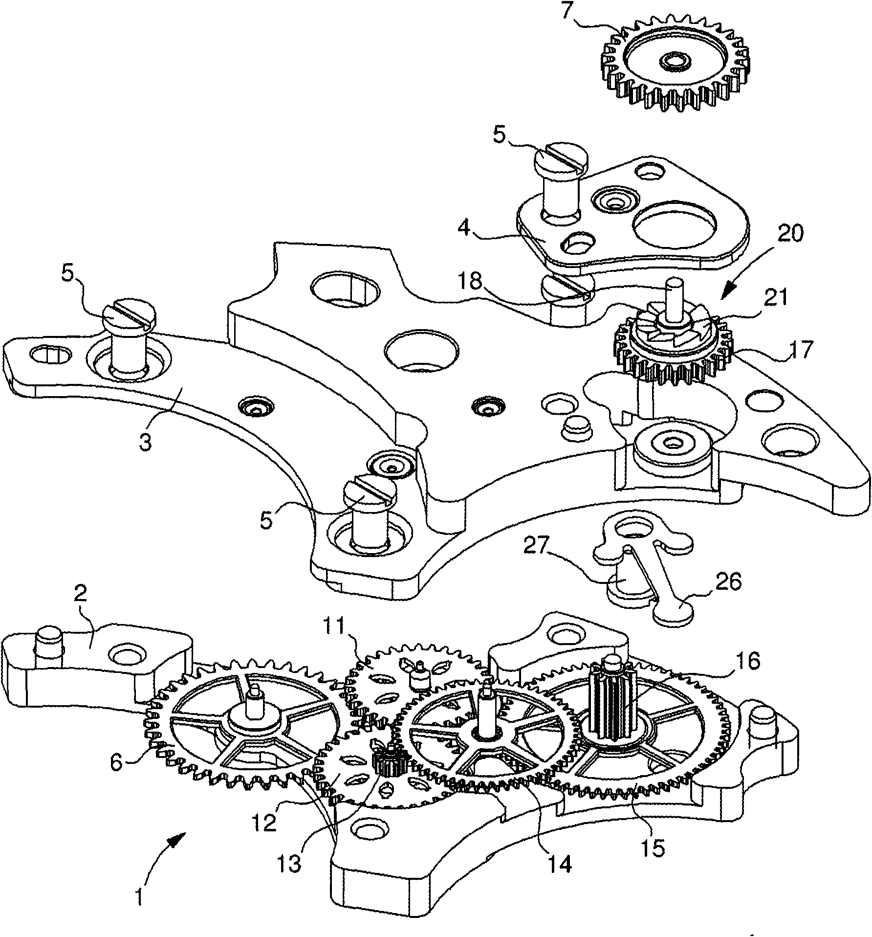 Disengaging device for timepiece mechanism, and watch movement comprising this device