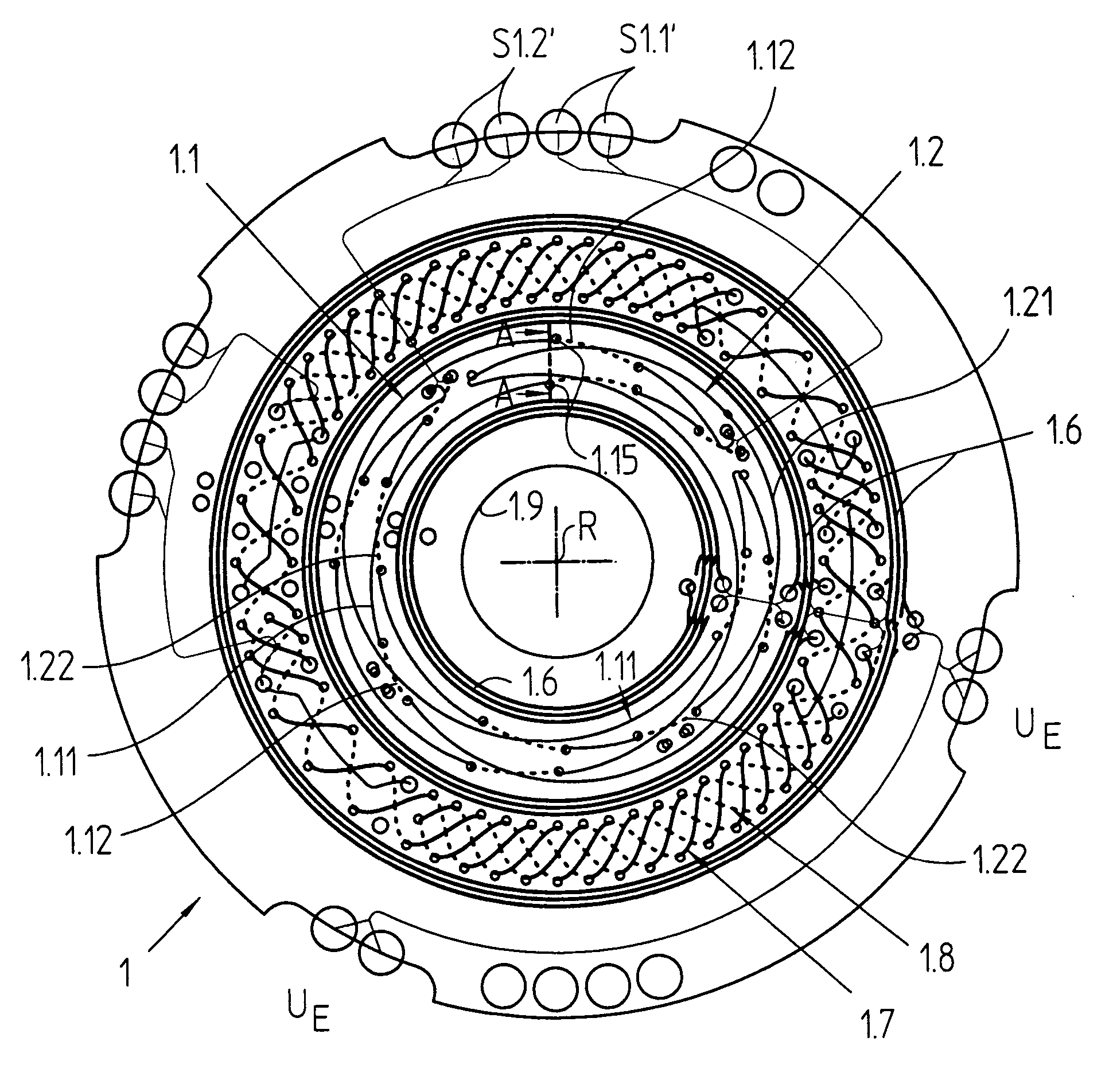 Inductive angle-of-rotation sensor and rotary transducer equipped with the same