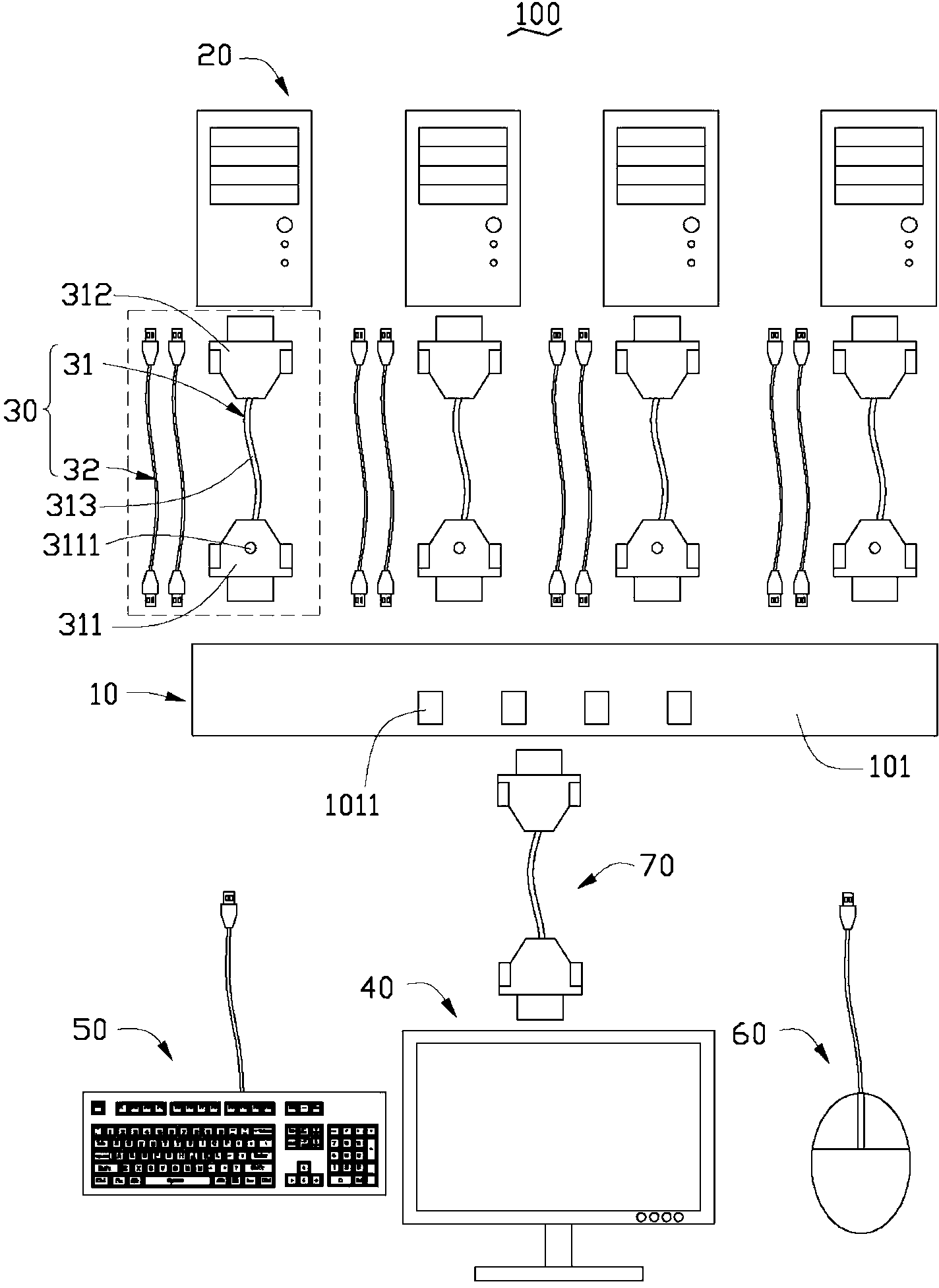 Video graphics array (VGA) cable and multi-computer switcher system