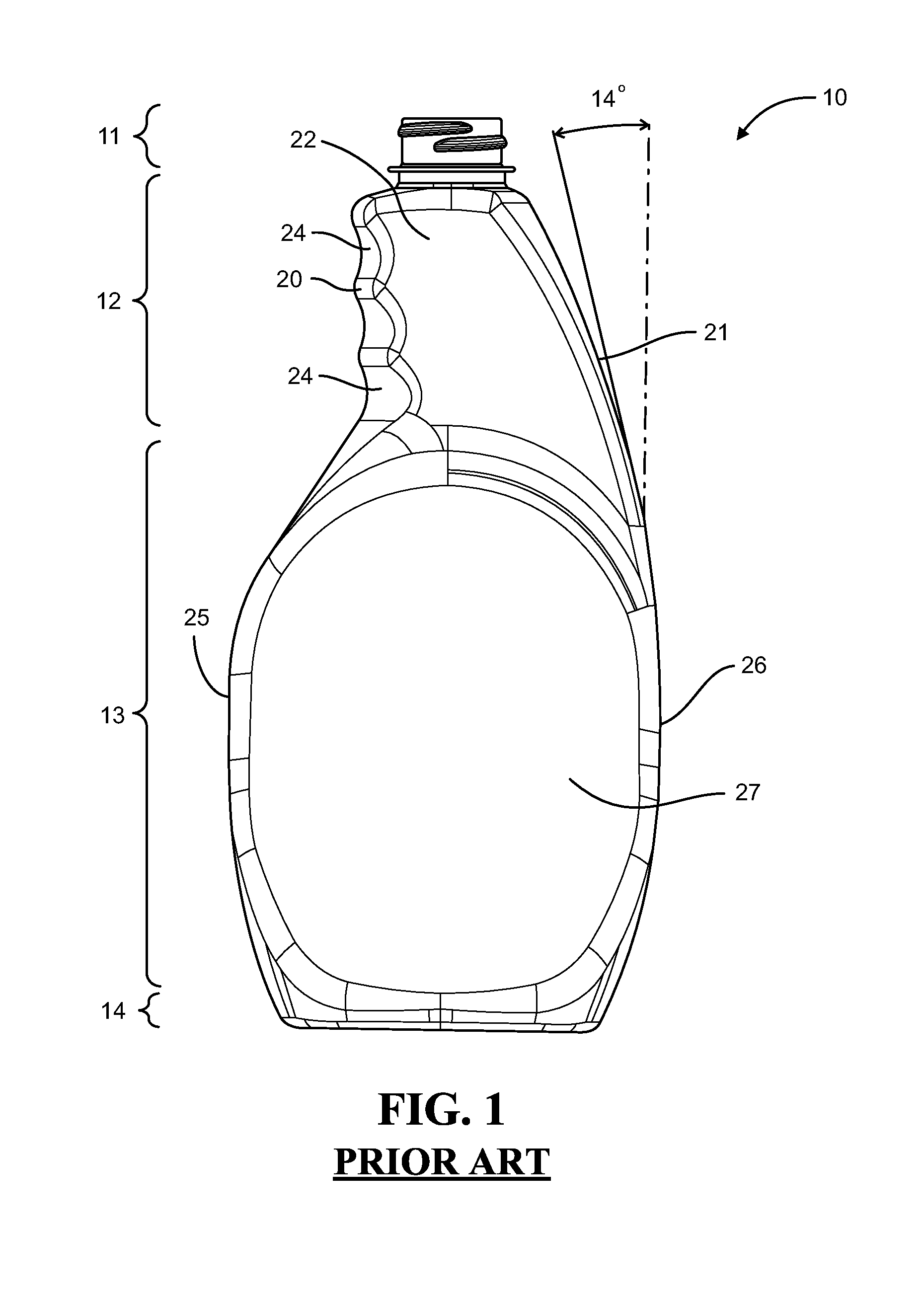 Bottle with top loading resistance with front and back ribs