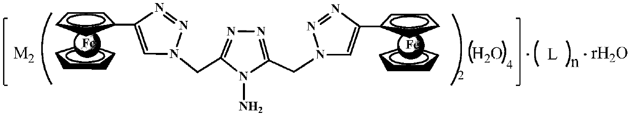 High nitrogen dinuclear ferrocene triazole ionic metal complex and preparation method thereof