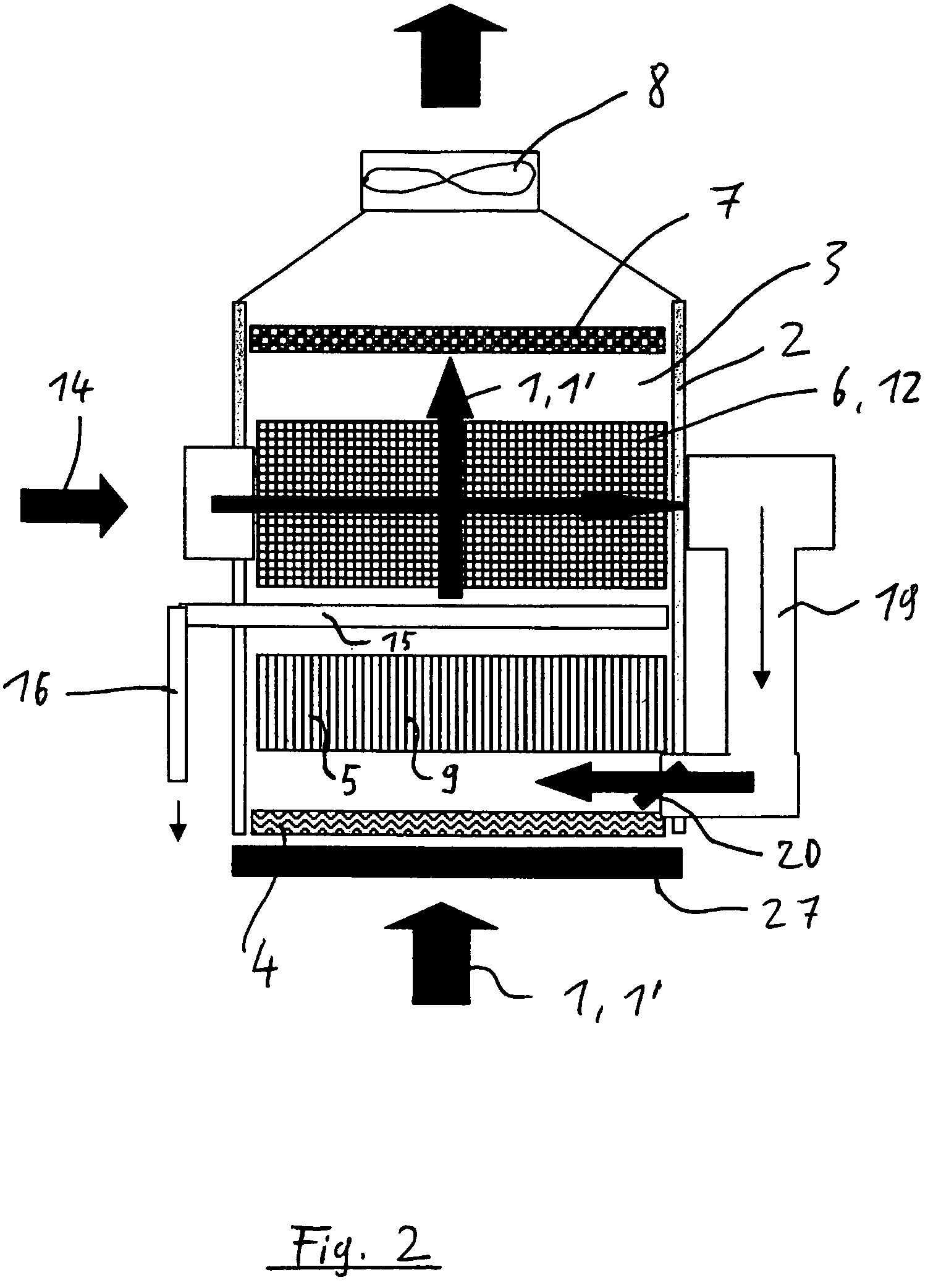 Method and device for discharging and dehumidifying air in a cooking area