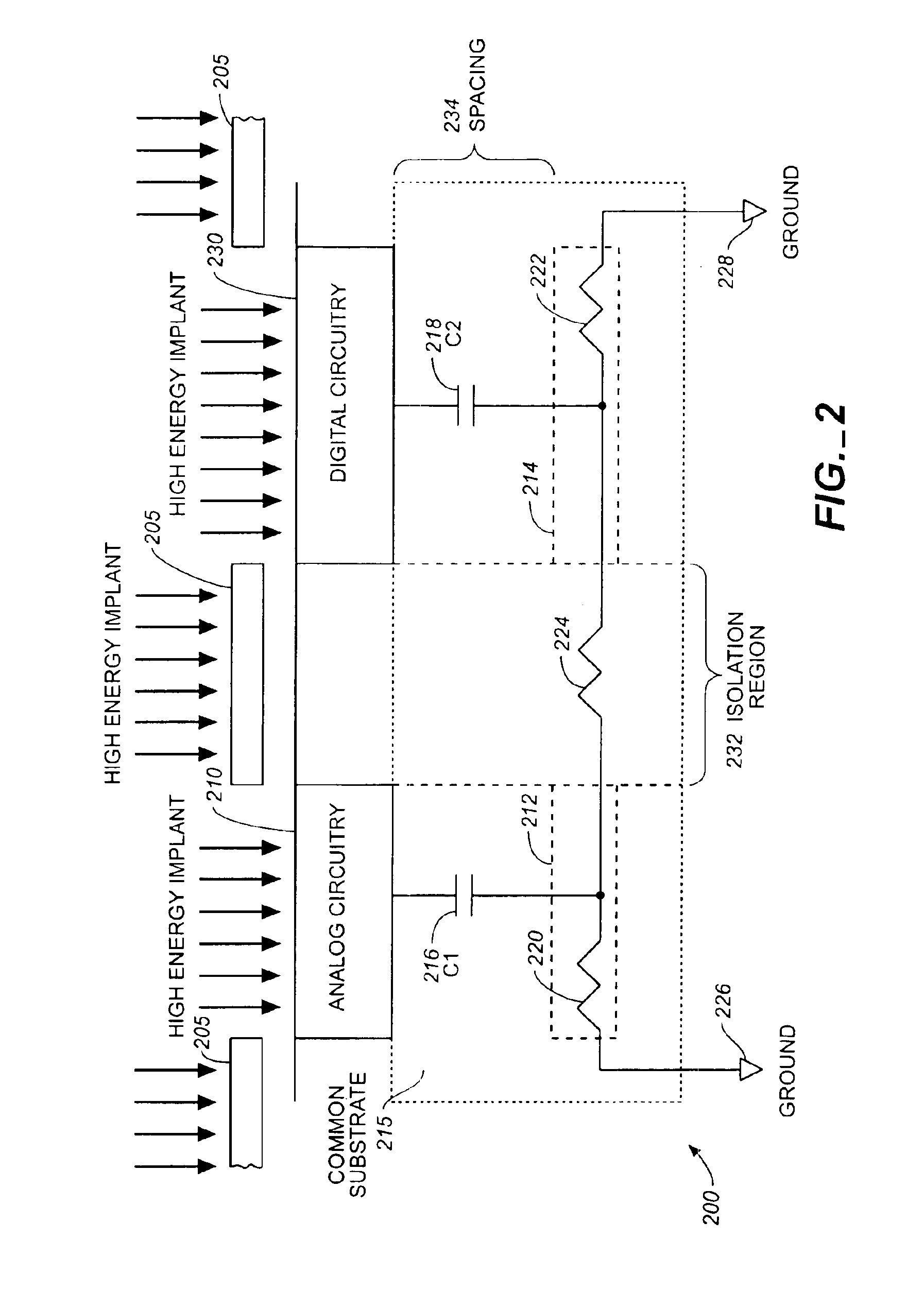 Circuit isolation utilizing MeV implantation