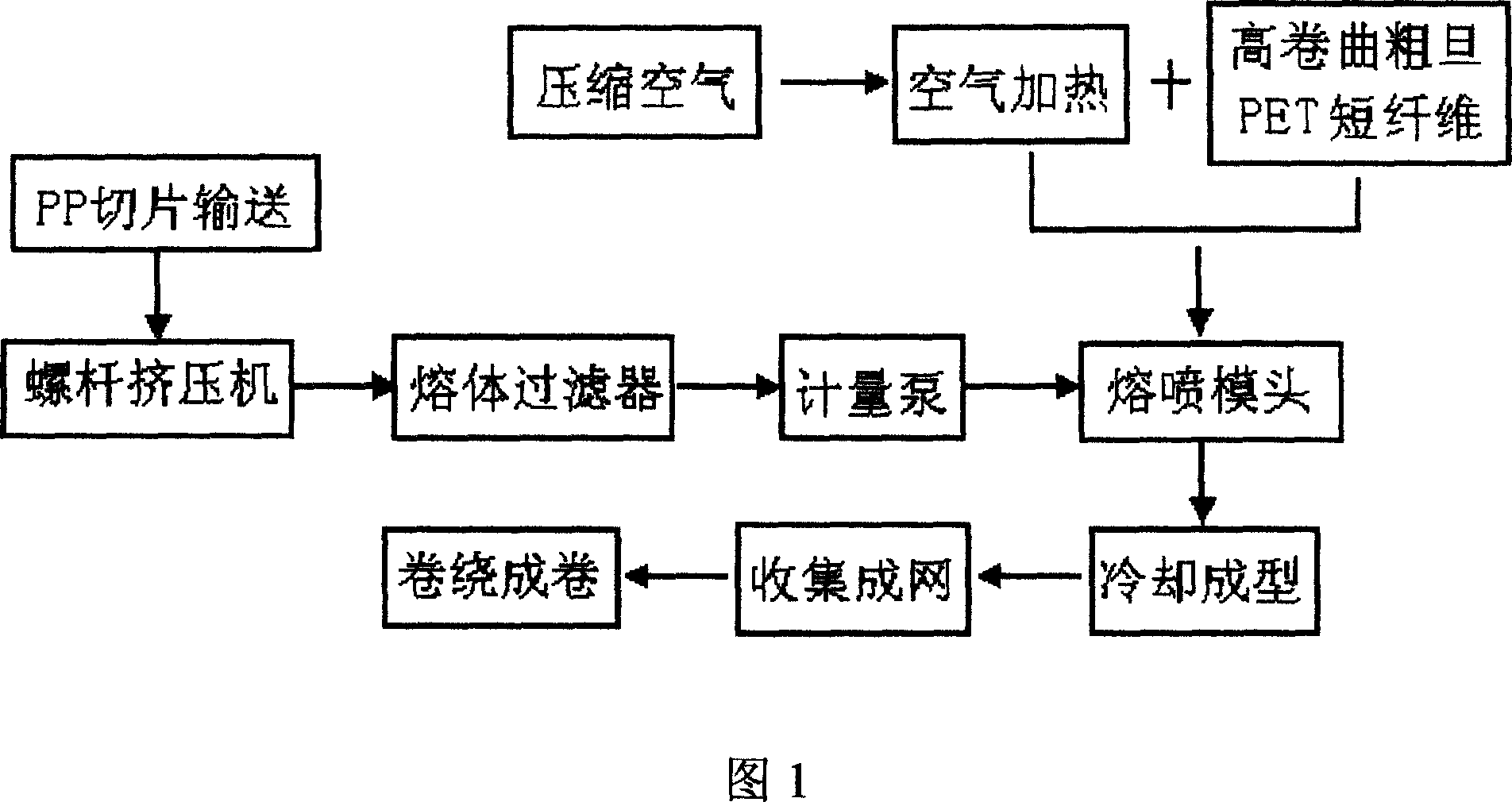 Double component molten and jetted non-woven fabric and its making process