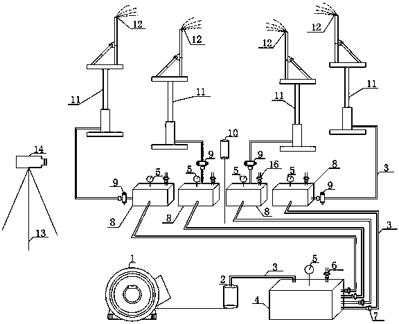 Artificial rainfall simulating device for debris flow test