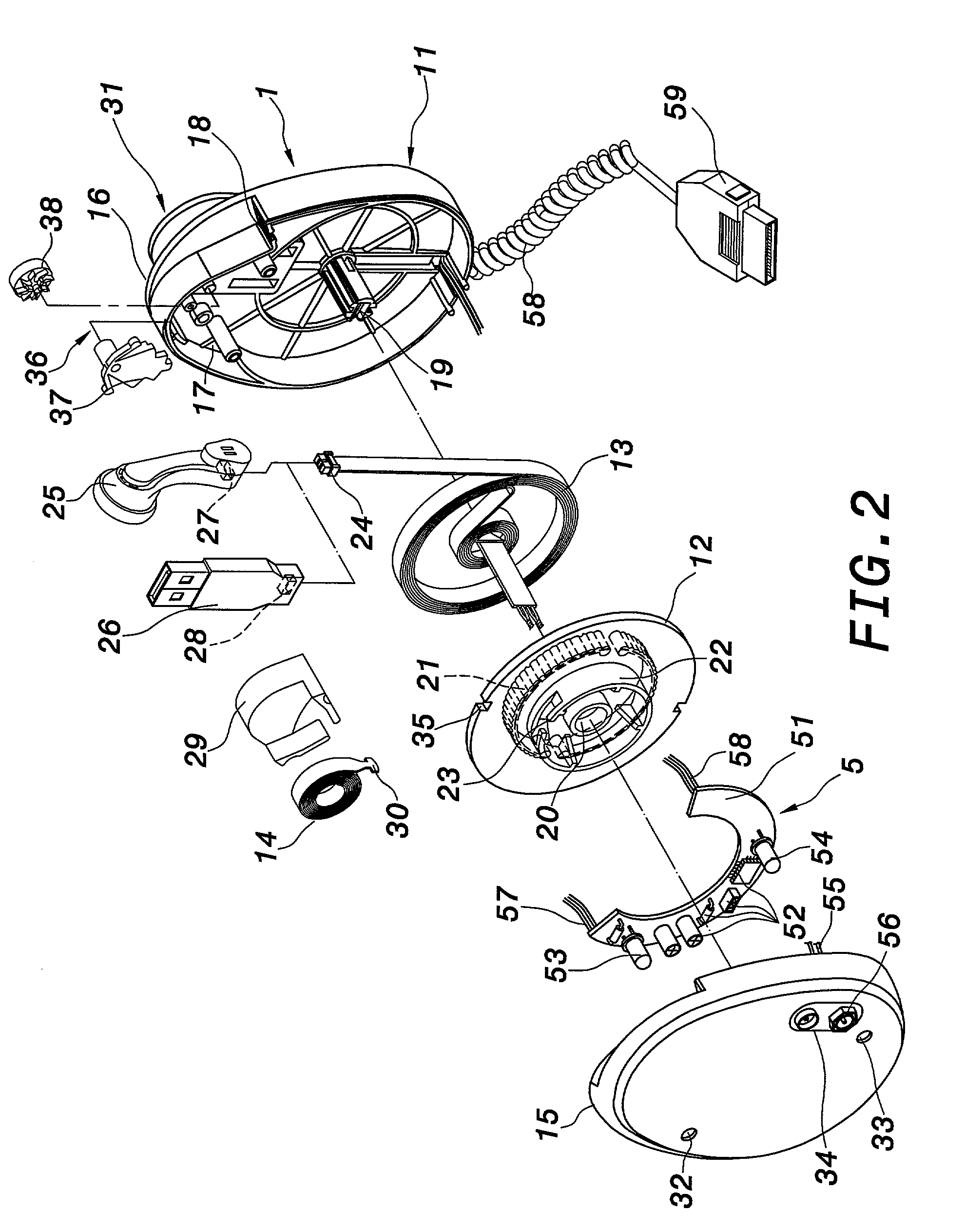 Earphone cable-receiving device with power recharge function