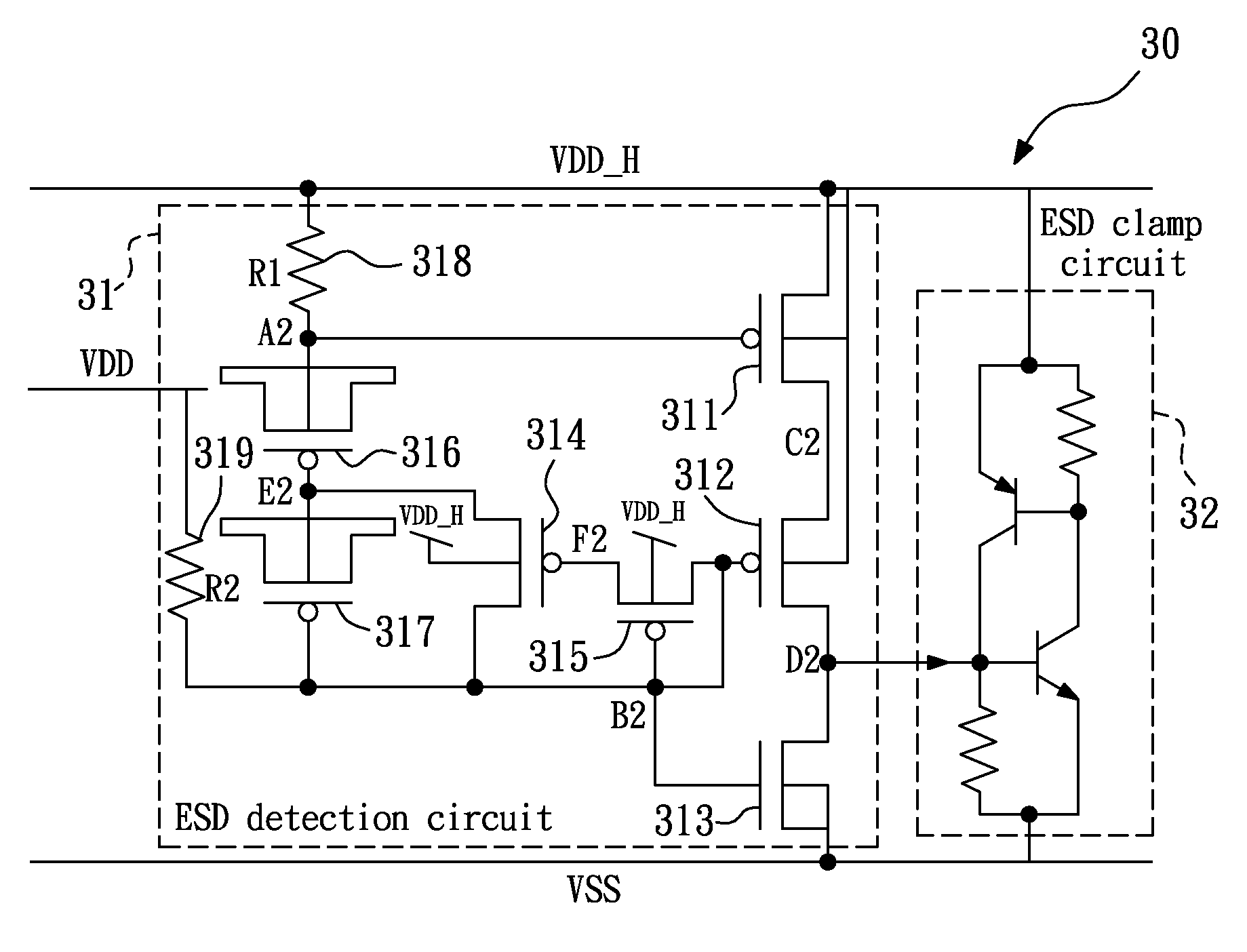 Electrostatic discharge protecting circuit with ultra-low standby leakage current for twice supply voltage tolerance